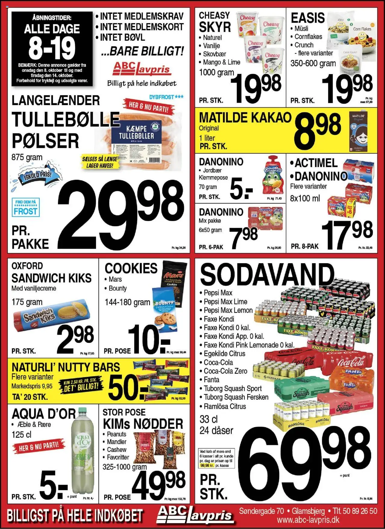 Abc Lavpris tilbudsavis – gyldig fra 08.10.2025 | Side: 1 | Produkter: Squash, Müsli, Cola, Pepsi