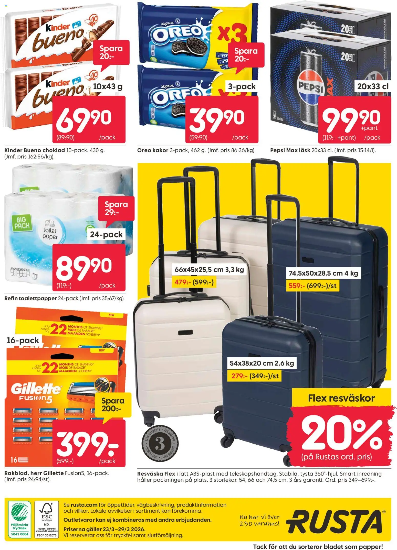 Rusta reklamblad aktuell från 23.03.2026 | Sida: 16 | Produkter: Toalettpapper, Galler, Pepsi, Oreo