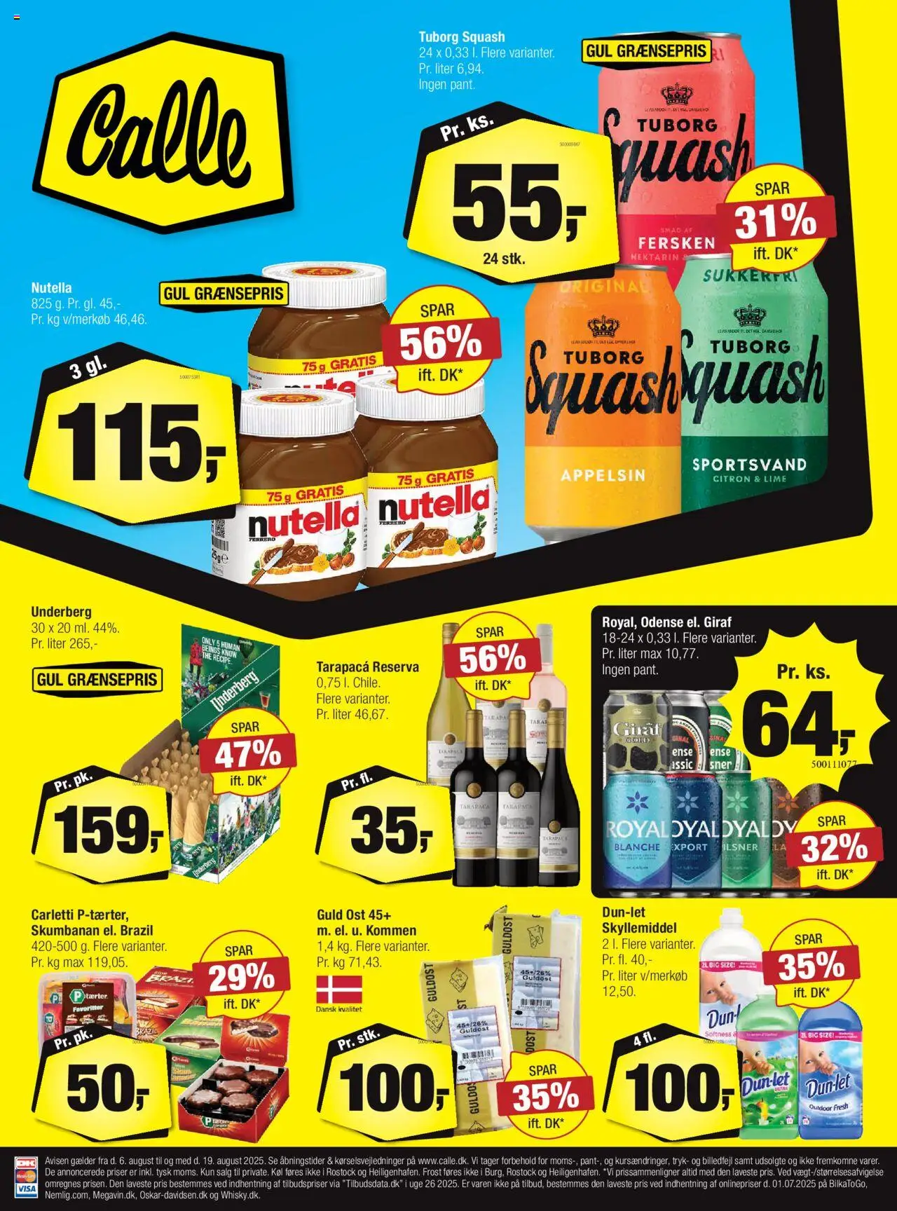 Calle Tilbudsavis gyldig fra 06.08.2025 | Side: 1 | Produkter: Ost, Skyllemiddel, Squash, Lime