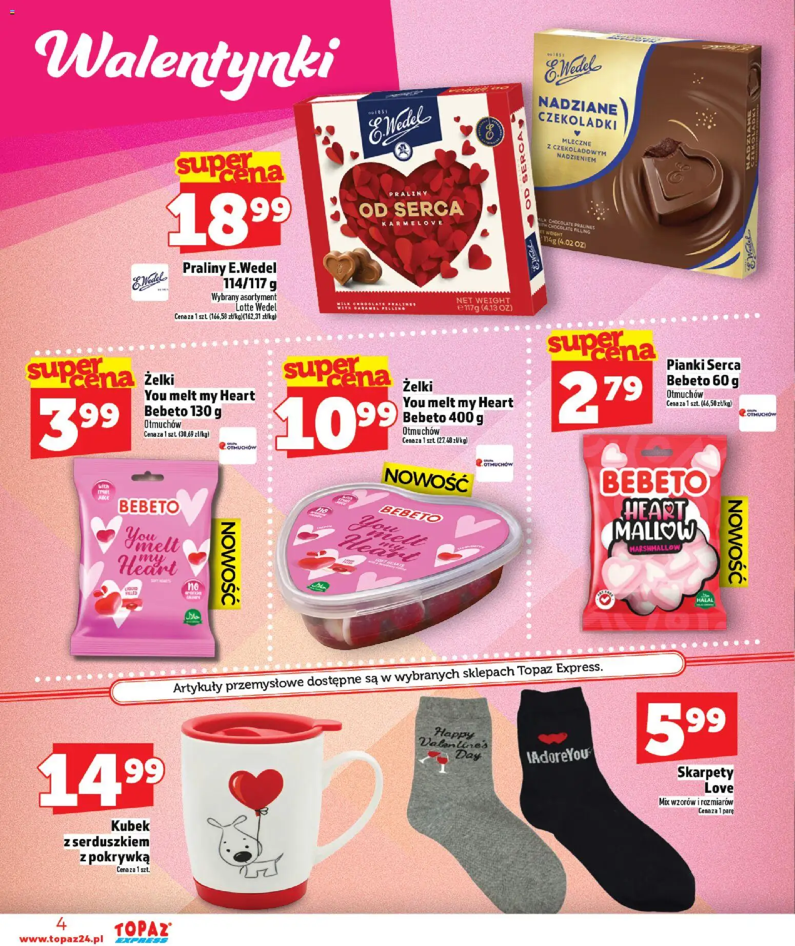 Topaz Gazetka - Express od 05.02.2026 | Strona: 4 | Produkty: Skarpety, Praliny, Artykuły przemysłowe, Żelki