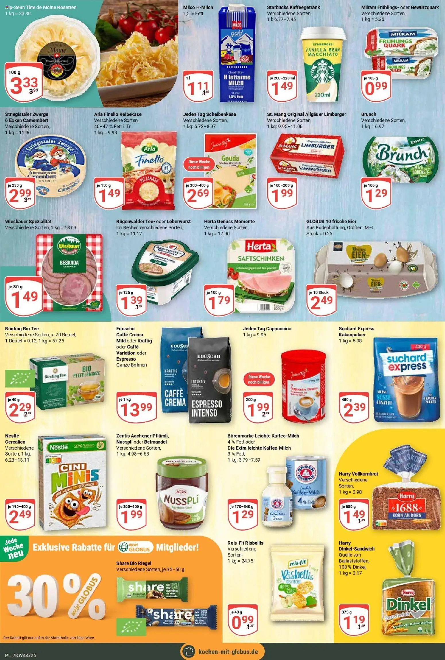 Globus prospekt Plattling	 – gültig ab 26.10.2025 | Seite: 11 | Produkte: Eier, Milram, Tee, Reibekase