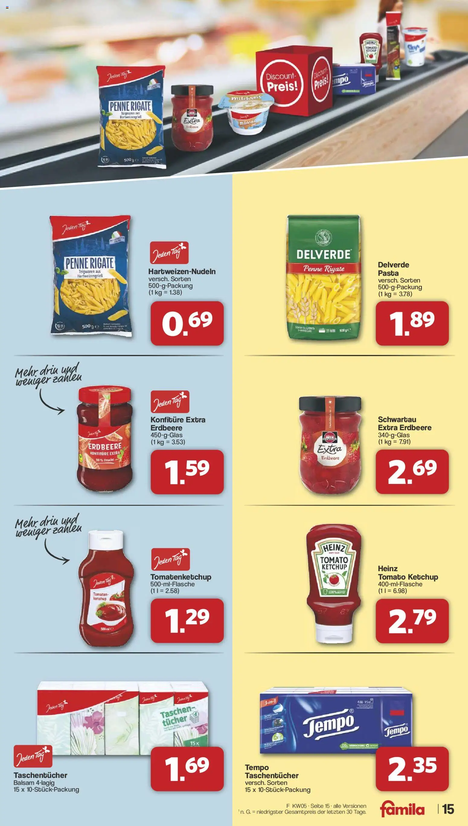 Famila Nordwest Prospekt 	 – gültig ab 26.01.2026 | Seite: 15 | Produkte: Tomaten, Tempo, Pasta, Ketchup