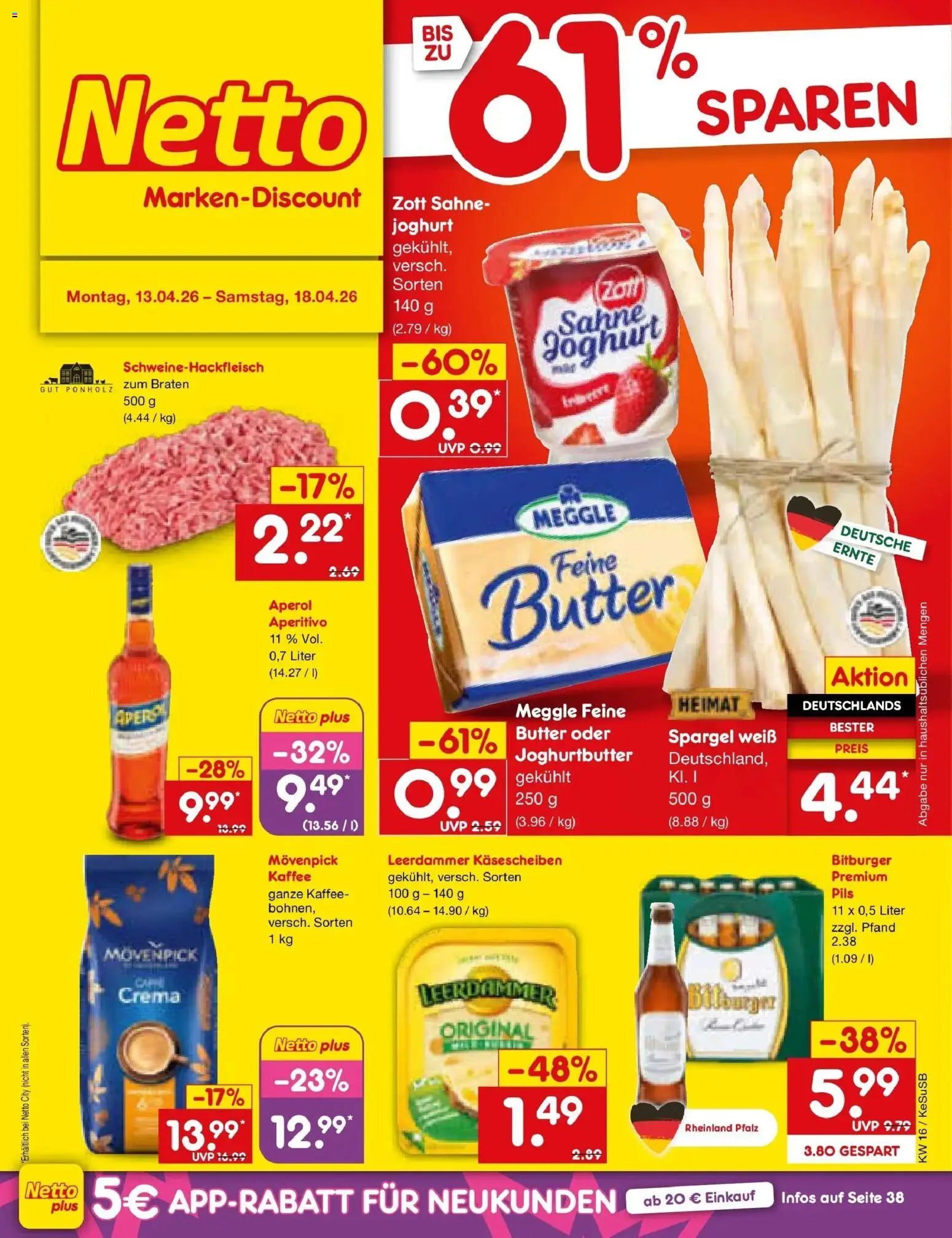 Netto Marken-Discount Prospekt Kruft	 – gültig ab 13.04.2026 | Seite: 1 | Produkte: Kaffee, Spargel, Leerdammer, Sahne