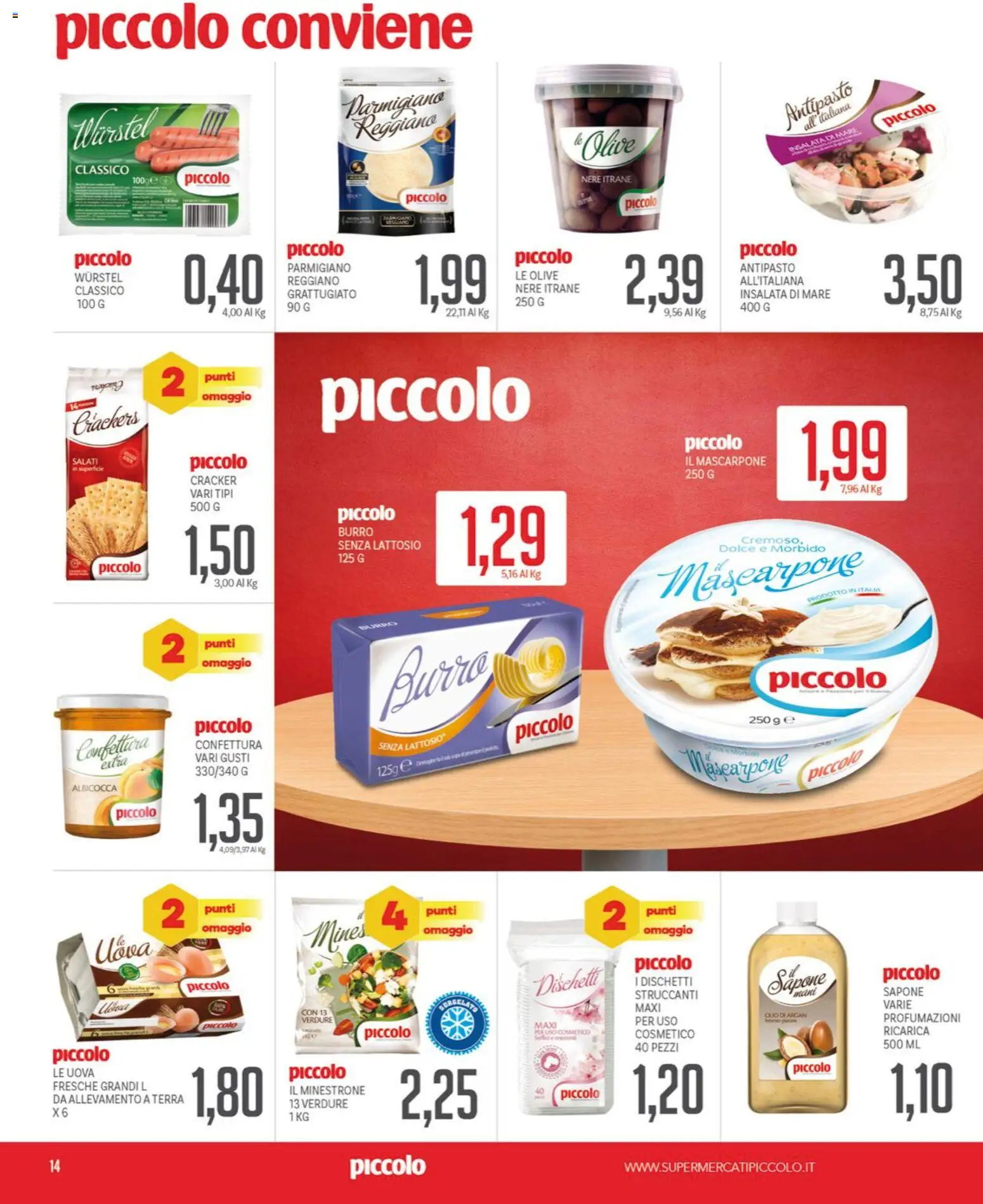 Volantino Piccolo del 19.01.2026 | Pagina: 14 | Prodotti: Minestrone, Uova, Sapone, Wurstel