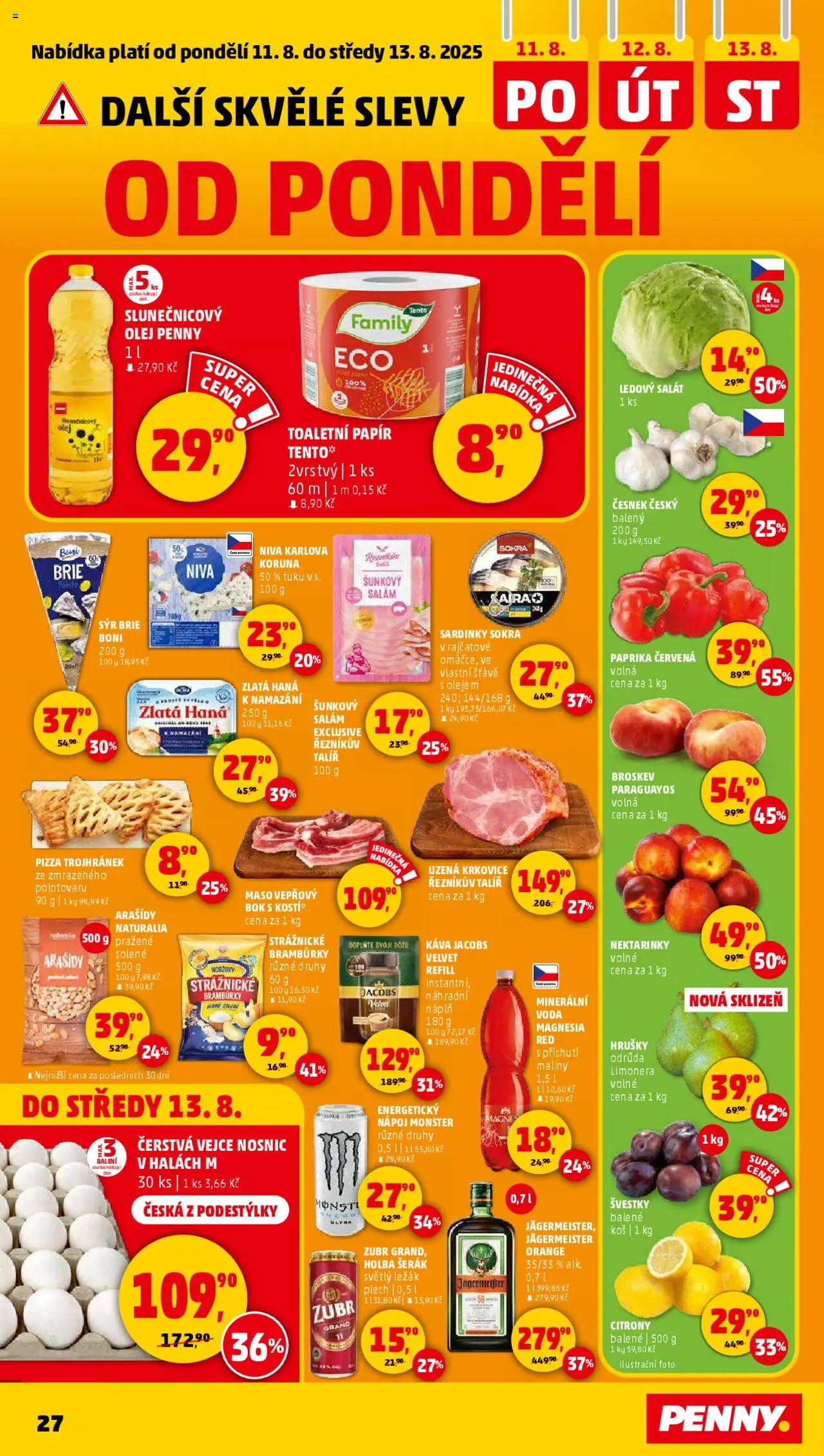 Penny Market leták - Čtvrtečník od 07.08.2025 | Strana: 27 | Produkty: Salát, Nektarinky, Koš, Jacobs velvet