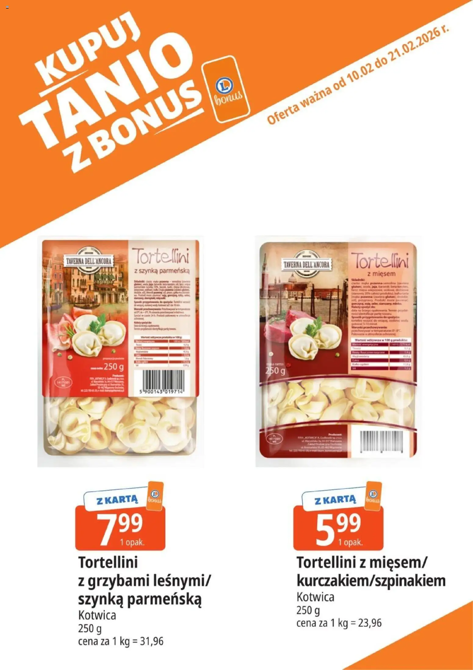 E.Leclerc gazetka - Kupony dodatkowe od 10.03.2026 | Strona: 8 | Produkty: Karta, Tortellini z szynką parmeńską, Tortellini, Szynka