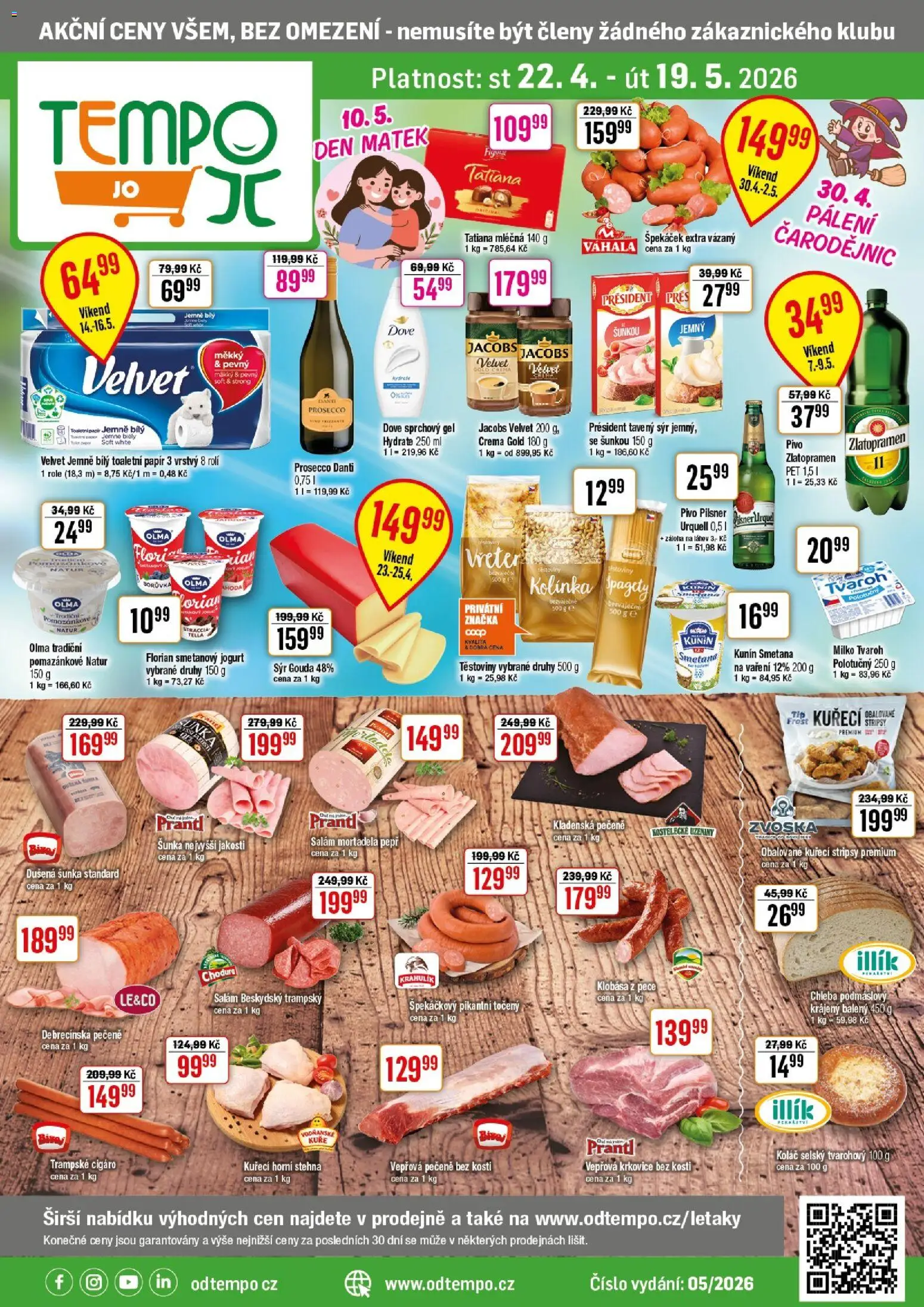 Tempo leták - JO od 22.04.2026 | Strana: 1 | Produkty: Gouda, Vepřová krkovice bez kosti, Crema, Krkovice