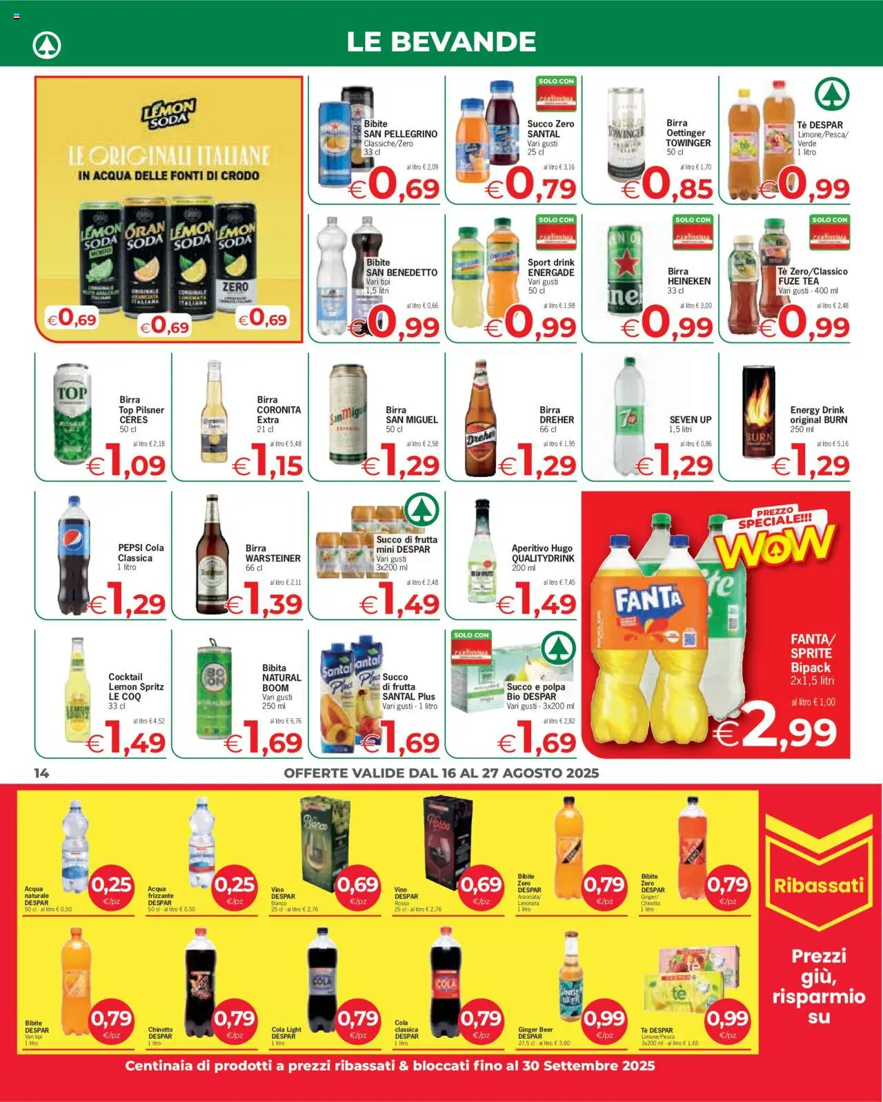 Volantino Eurospar del 16.08.2025 | Pagina: 14 | Prodotti: Acqua, Vino, Ceres, Succo di frutta