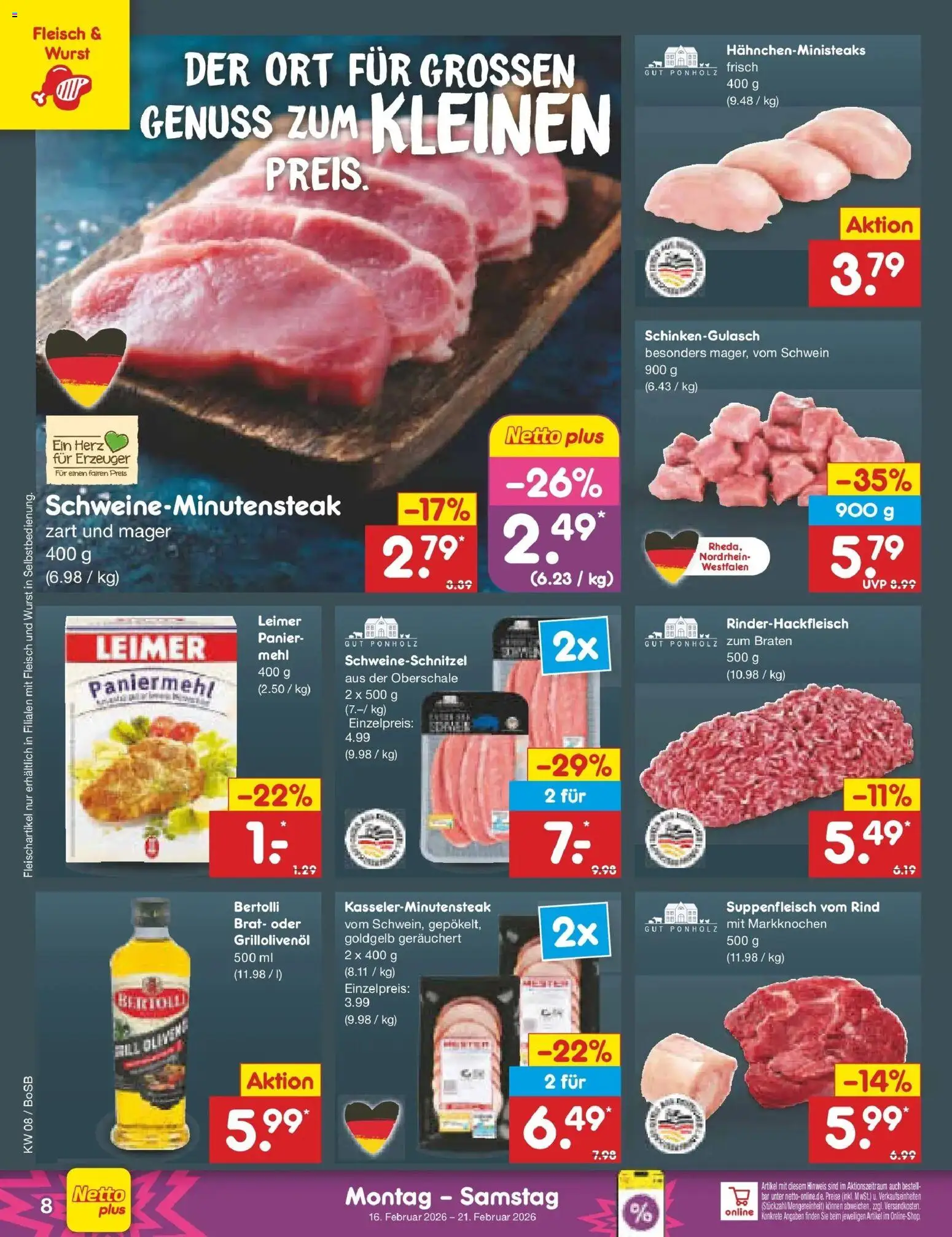 Netto Marken-Discount prospekt Stadtlohn	 – gültig ab 16.02.2026 | Seite: 8 | Produkte: Mehl, Suppenfleisch, Wurst, Fleisch
