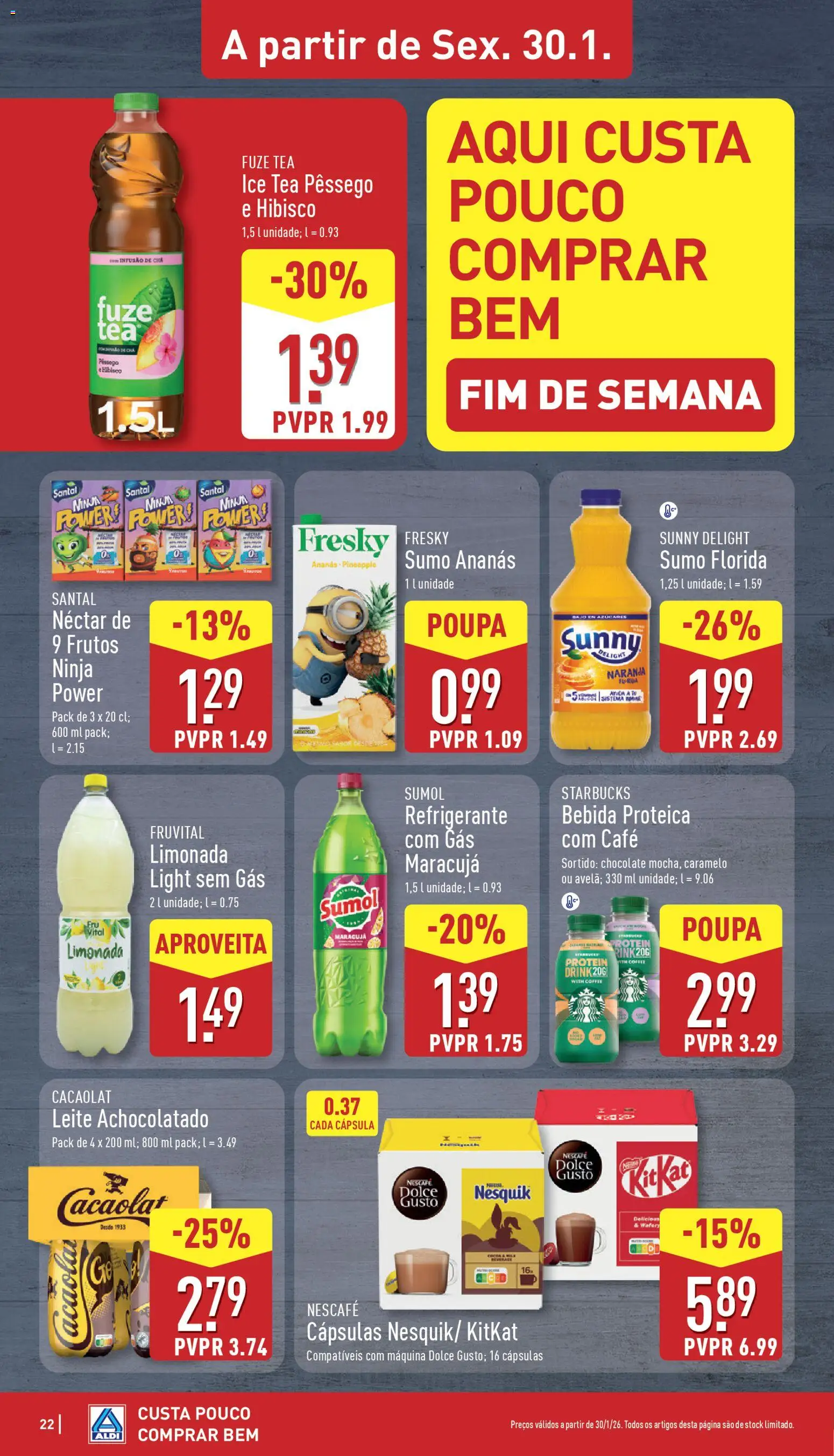 Aldi folheto │ válido de 26.01.2026 | Página: 22 | Produtos: Leite, Chocolate, Sumo, Bebida