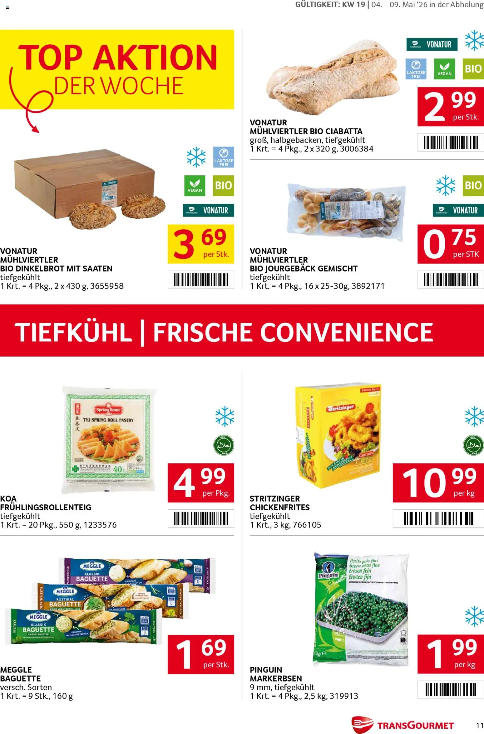 Transgourmet Flugblatt gültig ab 04.05.2026 | Seite: 11 | Produkte: Knoblauch, Erbsen, Jääkaappipakastin