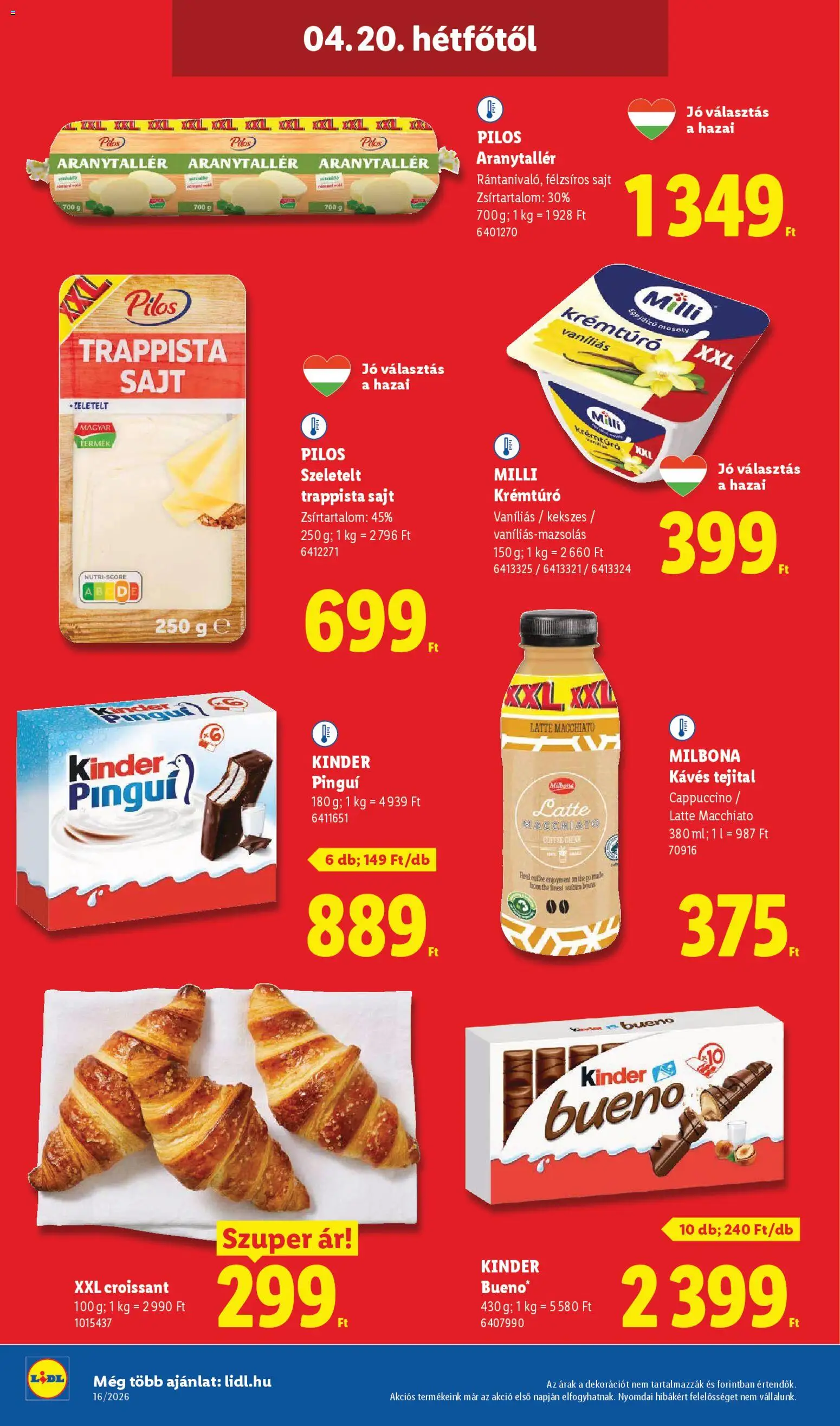 Lidl akciós ujság - amely érvényes a következő dátumtól: 16.04.2026 | Oldal: 52 | Termékek: Cappuccino, Krémtúró, Sajt, Trappista sajt