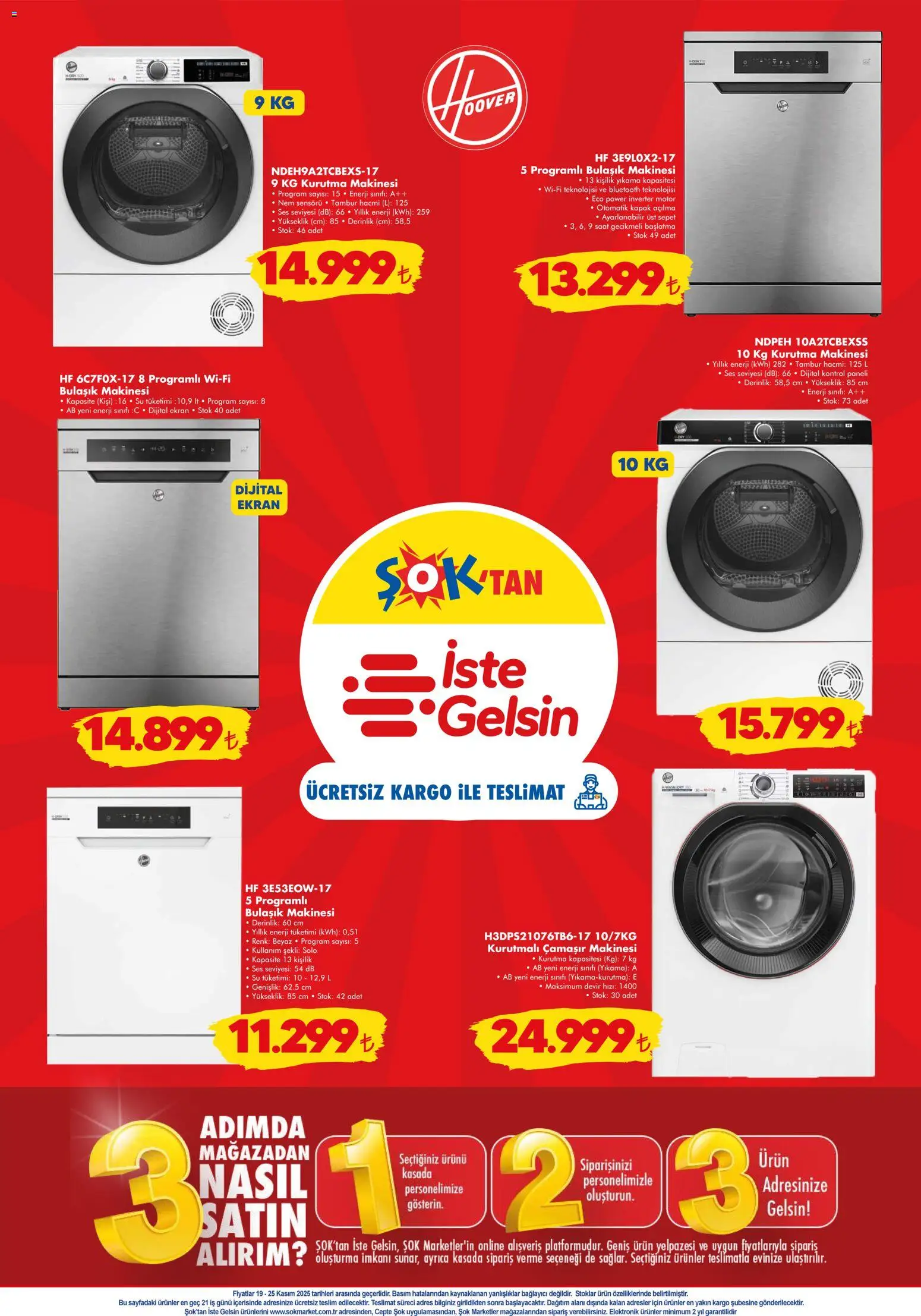 Şok Market Katalog - 19.11.2025 tarihinden itibaren geçerlidir | Sayfa: 9 | Ürünler: Kurutma makinesi, Saat, Çamaşır makinesi, Bulaşık makinesi