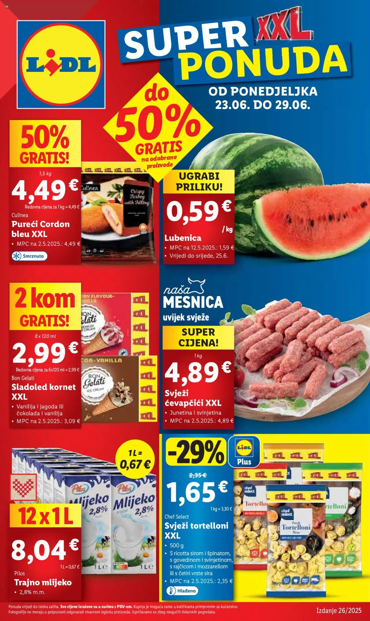 Lidl katalog | vrijedi od 23.06.2025 | Stranica: 1 | Proizvodi: Čokolada, Junetina, Trajno mlijeko, Lubenica