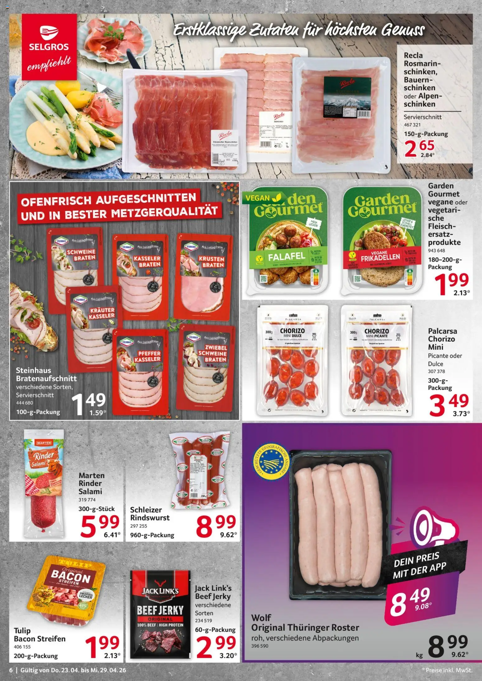 Selgros Prospekt 	 – gültig ab 23.04.2026 | Seite: 6 | Produkte: Pfeffer, Salami, Schinken, Fleisch