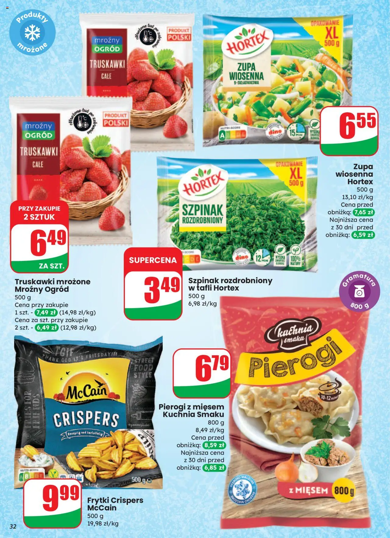 Dino Gazetka od 13.08.2025 | Strona: 32 | Produkty: Szpinak, Zupa, Truskawki, Frytki