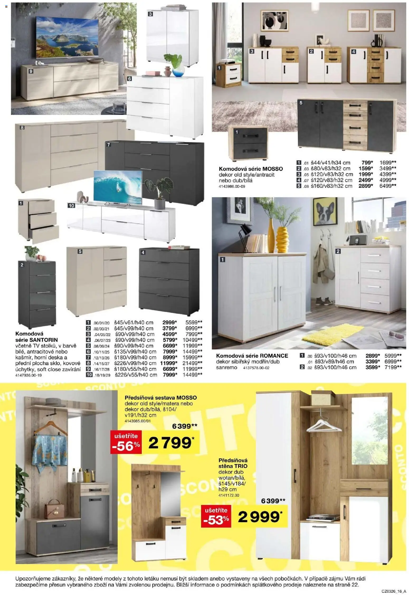 Sconto nábytek leták od 11.02.2026 | Strana: 16 | Produkty: Předsíňová stěna, Tv, Modely