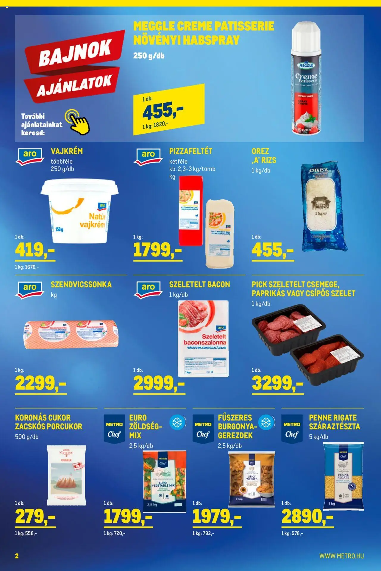 Metro akciós ujság - amely érvényes a következő dátumtól: 01.10.2025 | Oldal: 2 | Termékek: Bacon, Zöldség, Rizs, Cukor