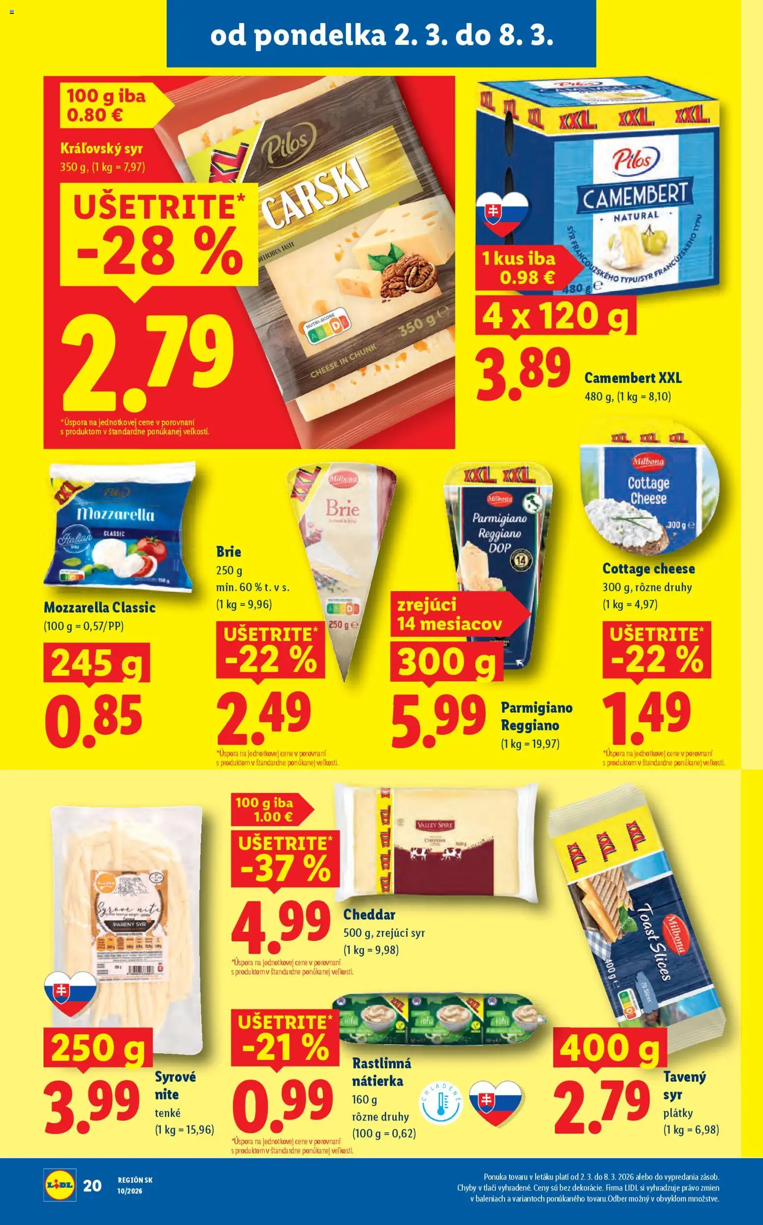 Nové Lidl akcie – leták je platný od 02.03.2026 | Strana: 22 | Produkty: Syr, Mozzarella
