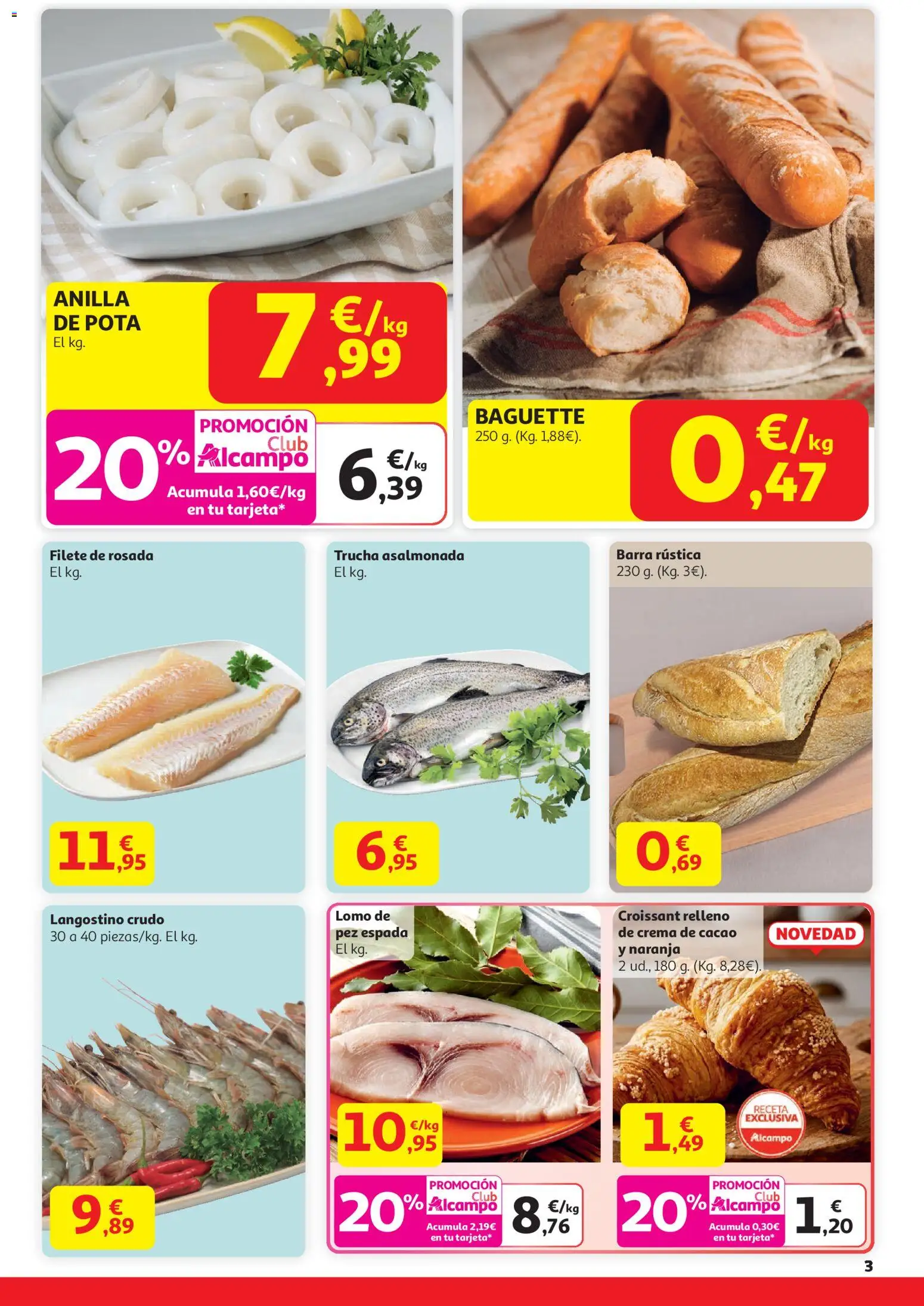 Alcampo - Supermercado Mad │ válido desde el 15.01.2026 | Página: 3 | Productos: Croissant, Filete, Φρυγανιές σικάλεως, Langostino