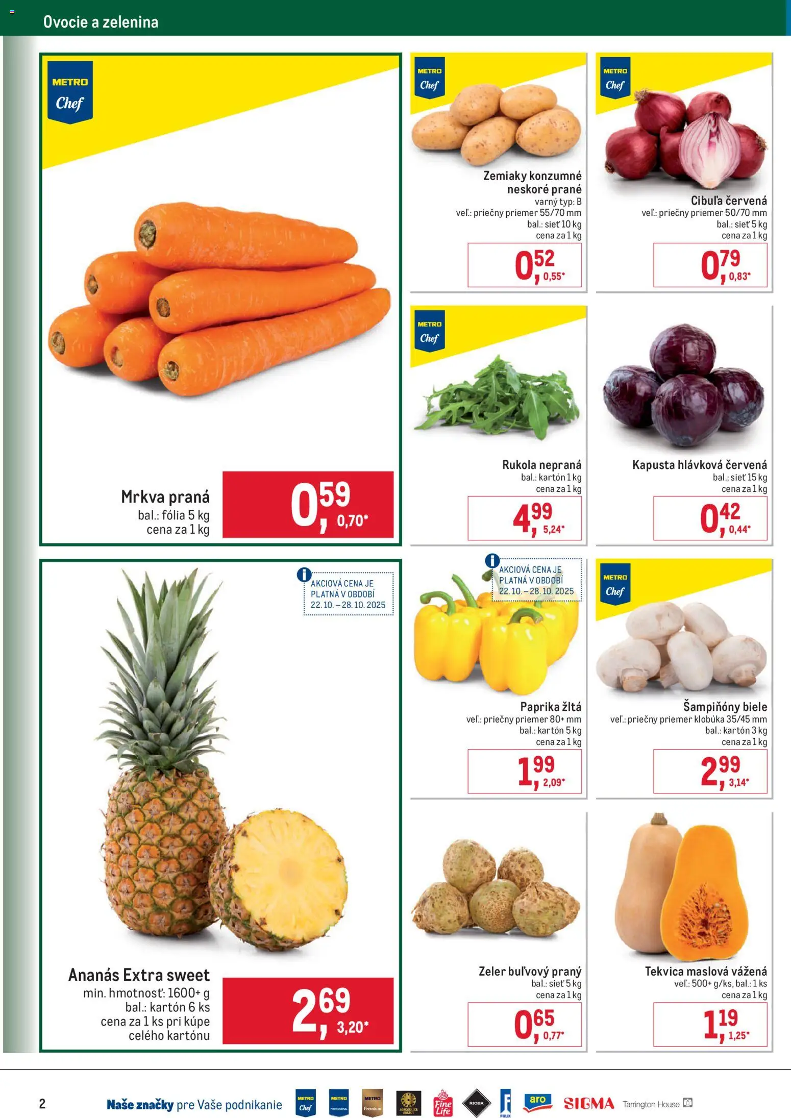 Nové Metro akcie – leták je platný od 22.10.2025 | Strana: 2 | Produkty: Kapusta, Ananás, Mrkva, Zemiaky
