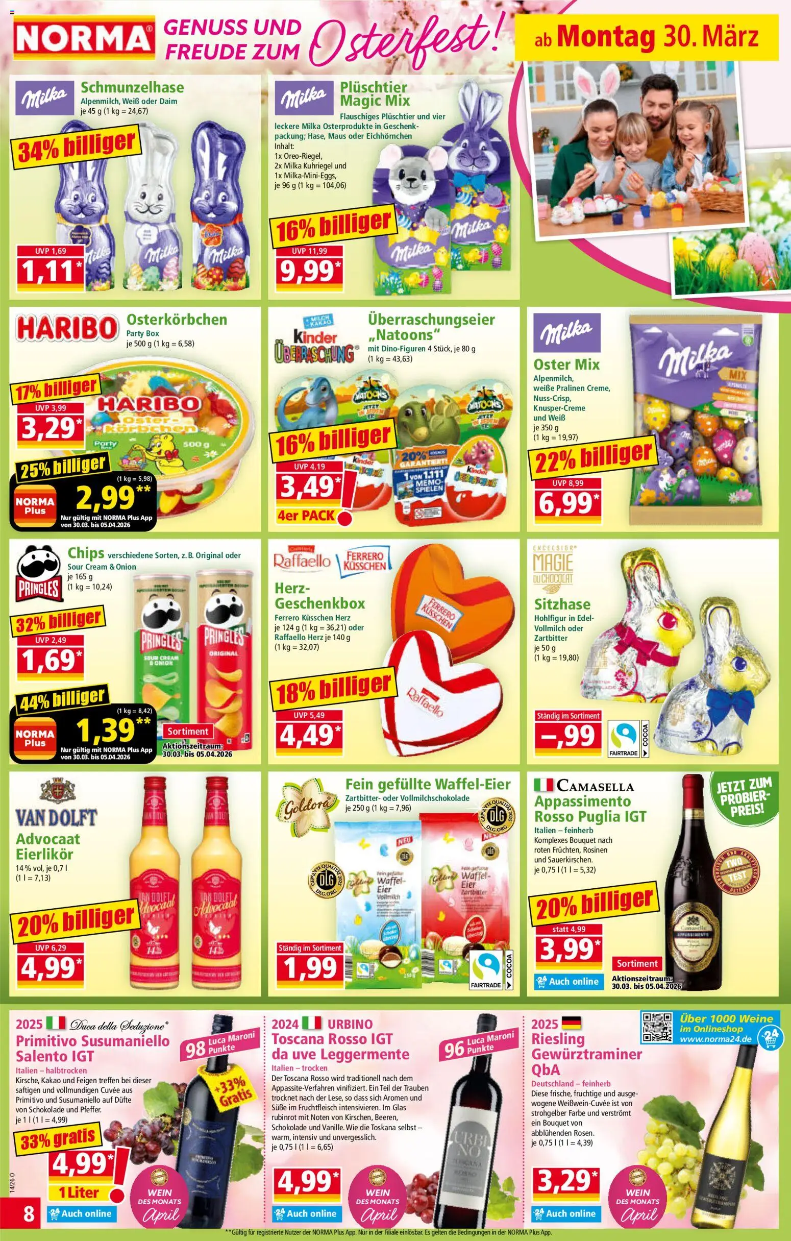 Norma Prospekt 	 – gültig ab 30.03.2026 | Seite: 9 | Produkte: Raffaello, Milch, Wein, Chips