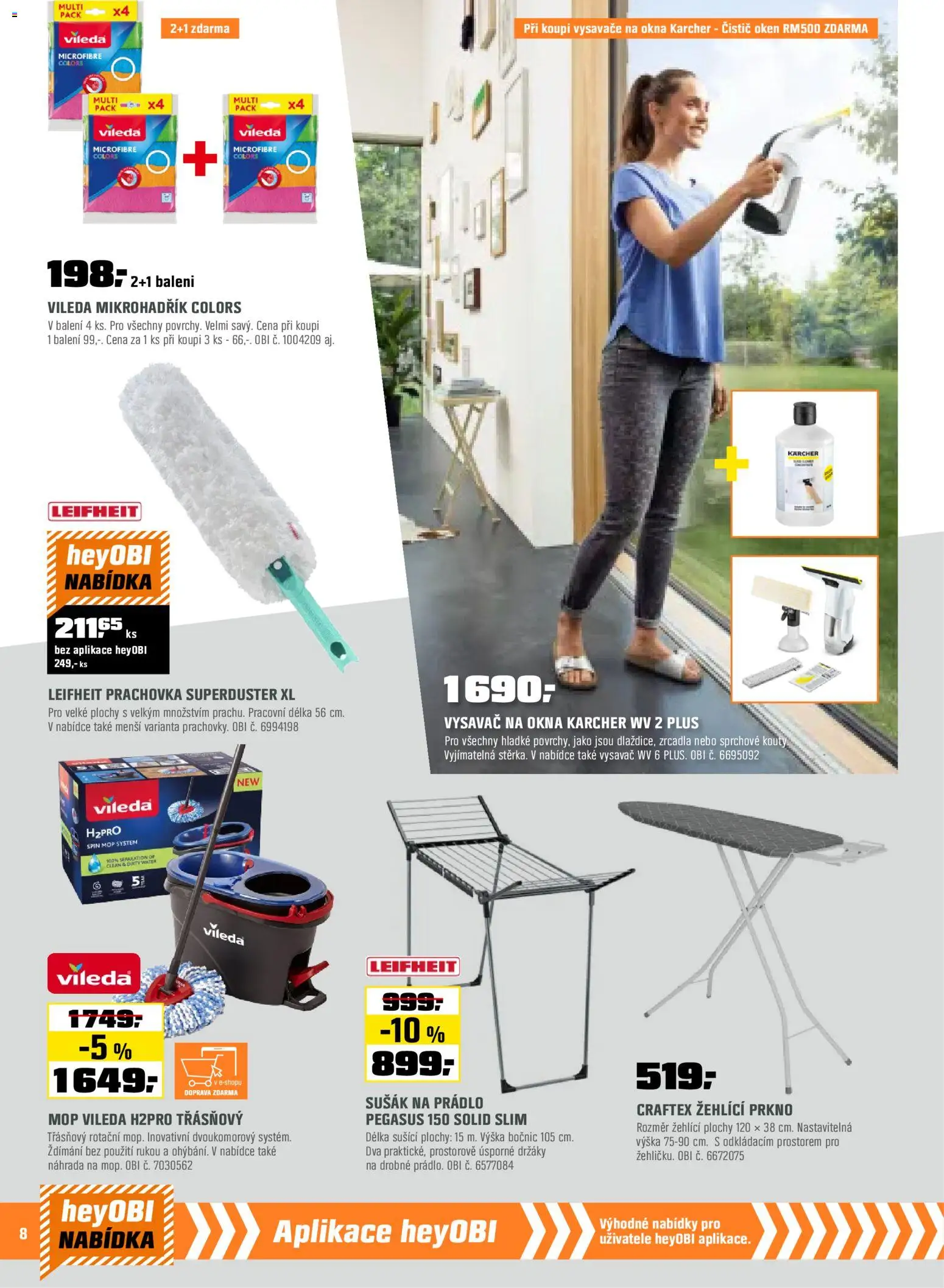 OBI leták - Barevná sezóna od 14.11.2025 | Strana: 8 | Produkty: Prachovka, Vysavač, Vysavače, Čistič oken