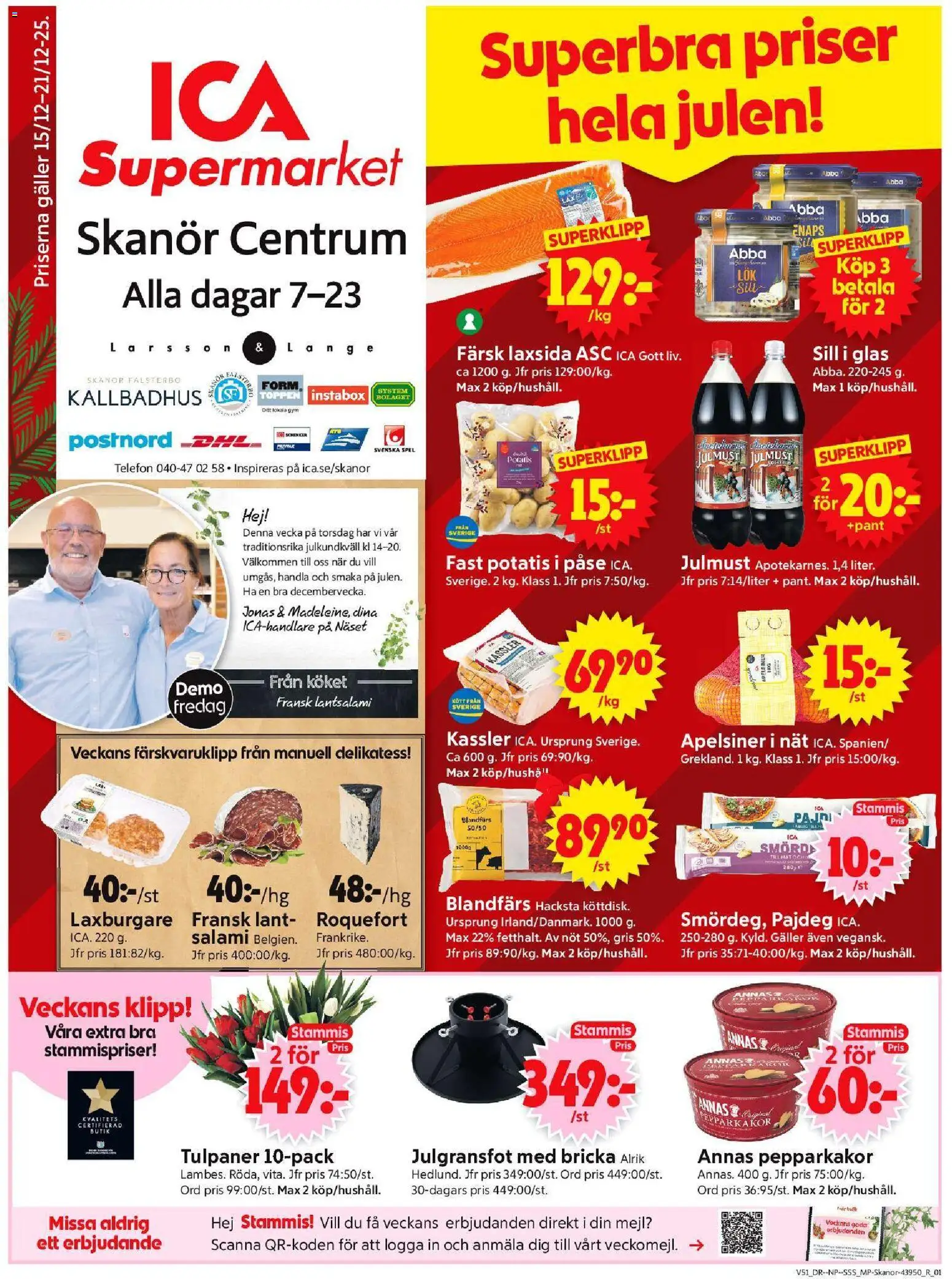 ICA Supermarket reklamblad aktuell från 15.12.2025 | Sida: 1 | Produkter: Sill, Apelsiner, Potatis, Spel