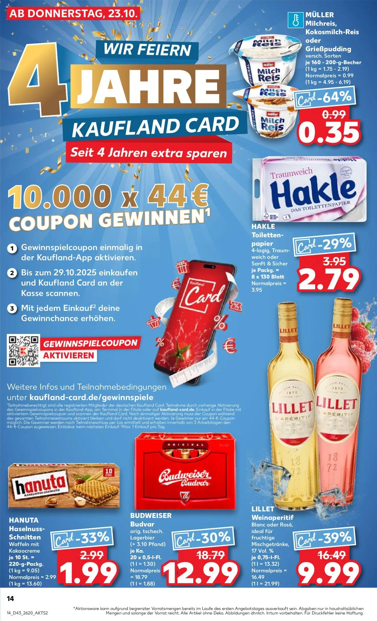 Kaufland prospekt Leipzig	 – gültig ab 23.10.2025 | Seite: 14 | Produkte: Milch, Waffeln, Budweiser, Toilettenpapier