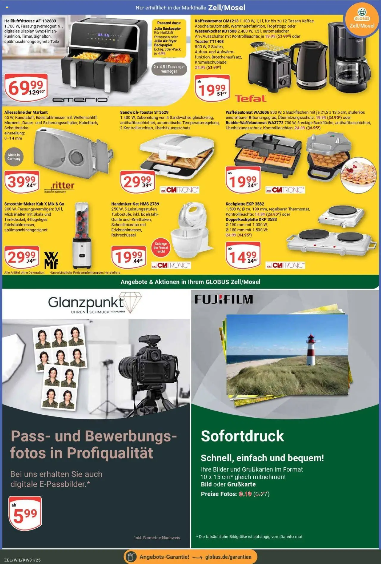 Globus prospekt Zell/mosel	 - gültig ab dem 28.07.2025 | Seite: 21 | Produkte: Toaster, Bilder, Kochplatte, Heißluftfritteuse