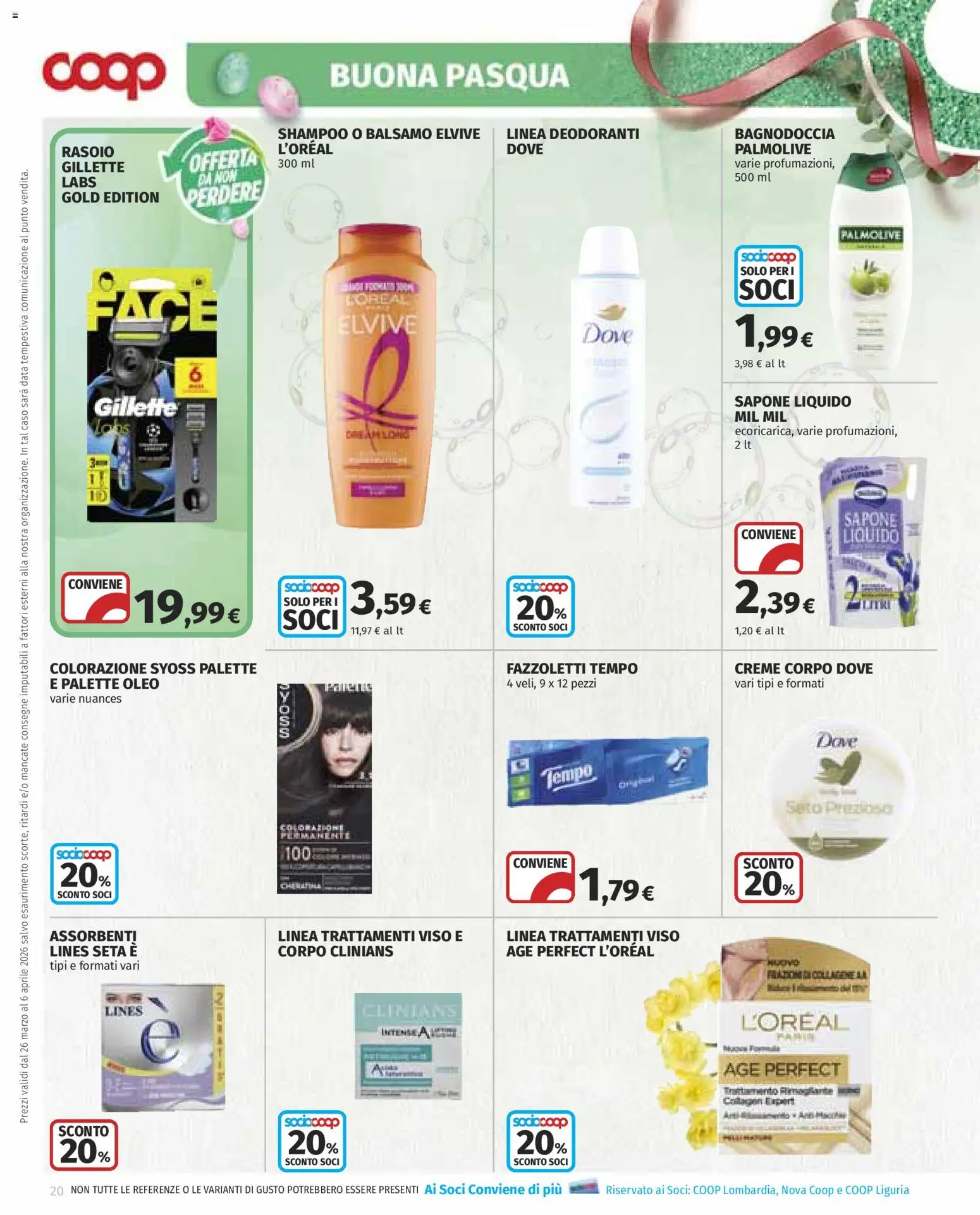 Volantino COOP del 26.03.2026 | Pagina: 20 | Prodotti: Shampoo, Balsamo, Rasoio, Sapone