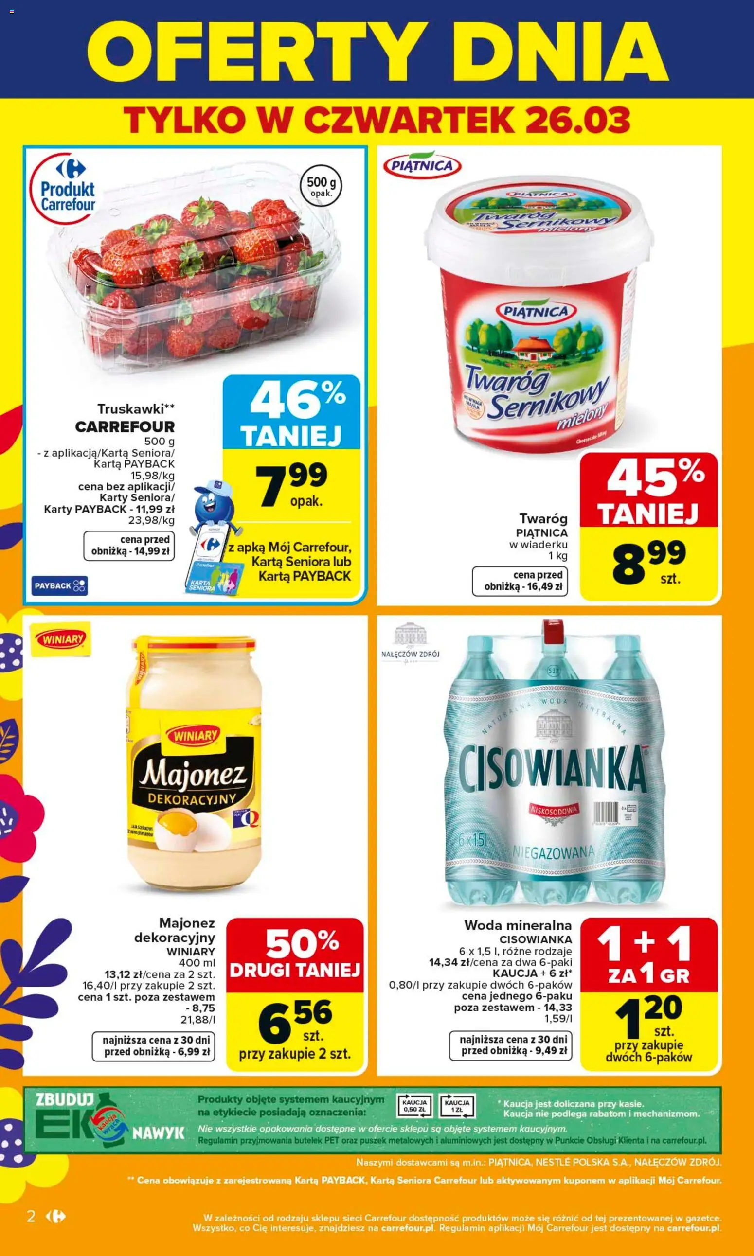 Carrefour gazetka od 23.03.2026 | Strona: 4 | Produkty: Karta, Truskawki, Woda, Majonez