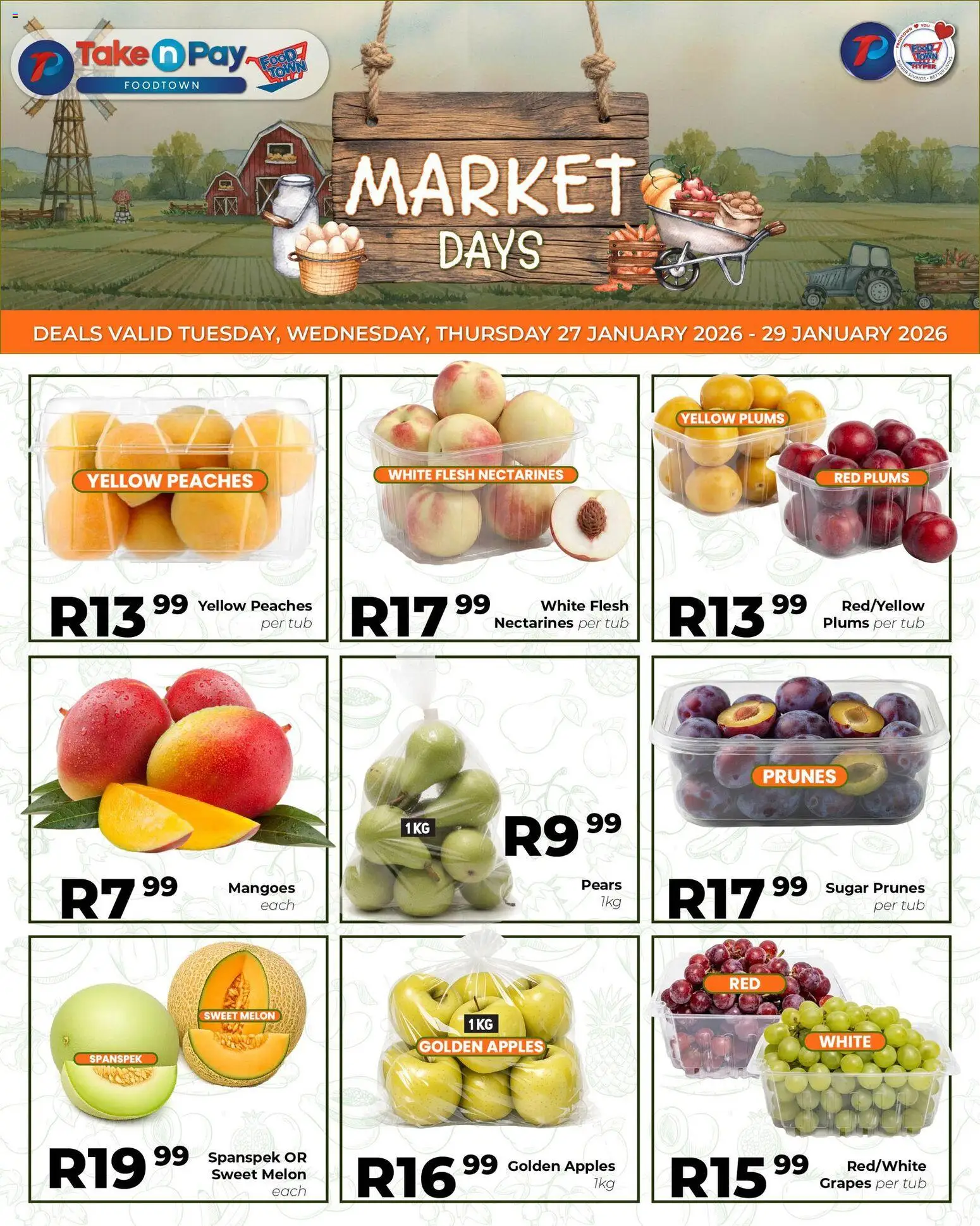 New Take n Pay catalogue – valid from 27.01.2026 | Page: 1 | Products: Pears, Sugar, Nectarines, Grapes