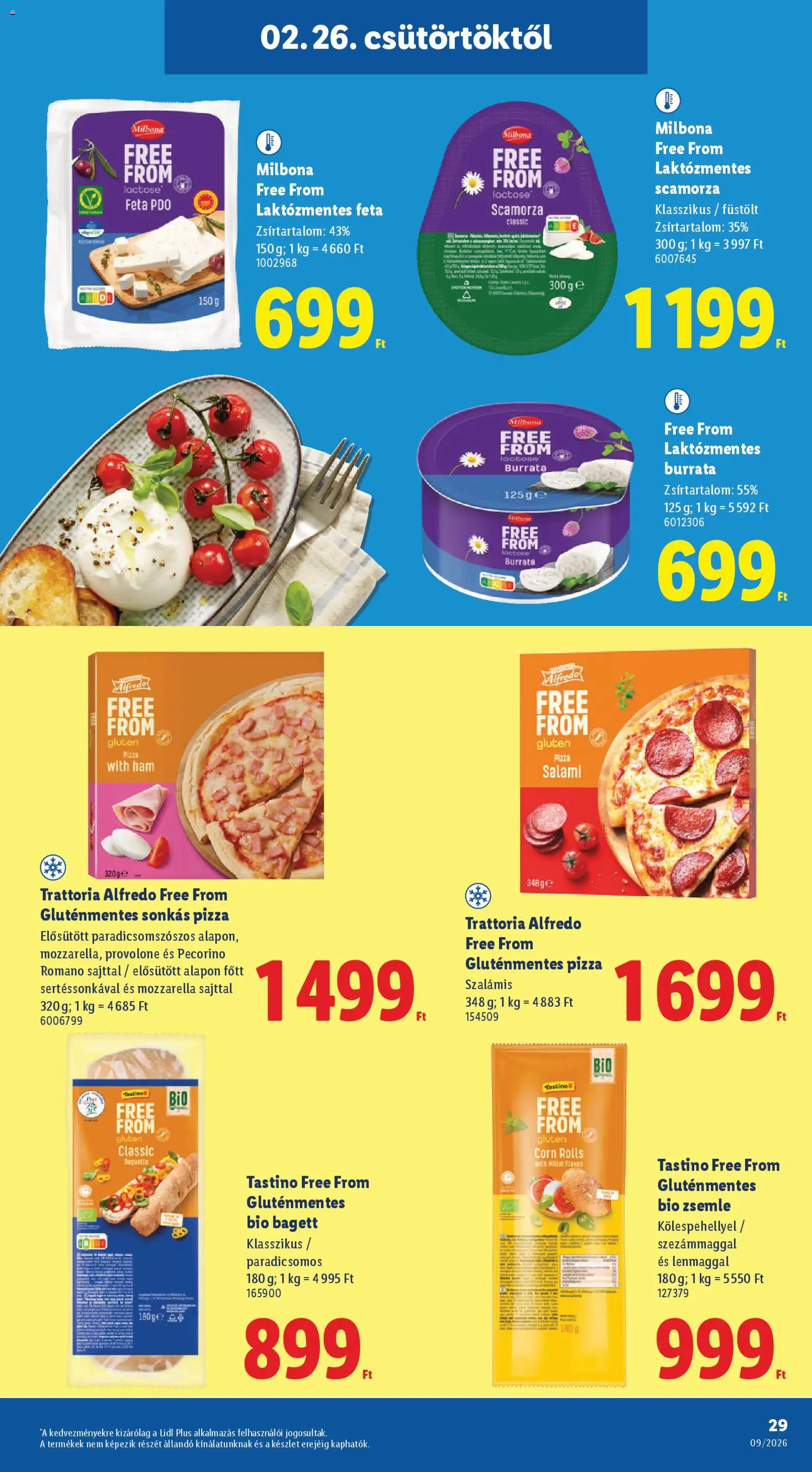 Lidl akciós ujság - amely érvényes a következő dátumtól: 26.02.2026 | Oldal: 29 | Termékek: Bagett, Zsemle, Pecorino, Gluténmentes