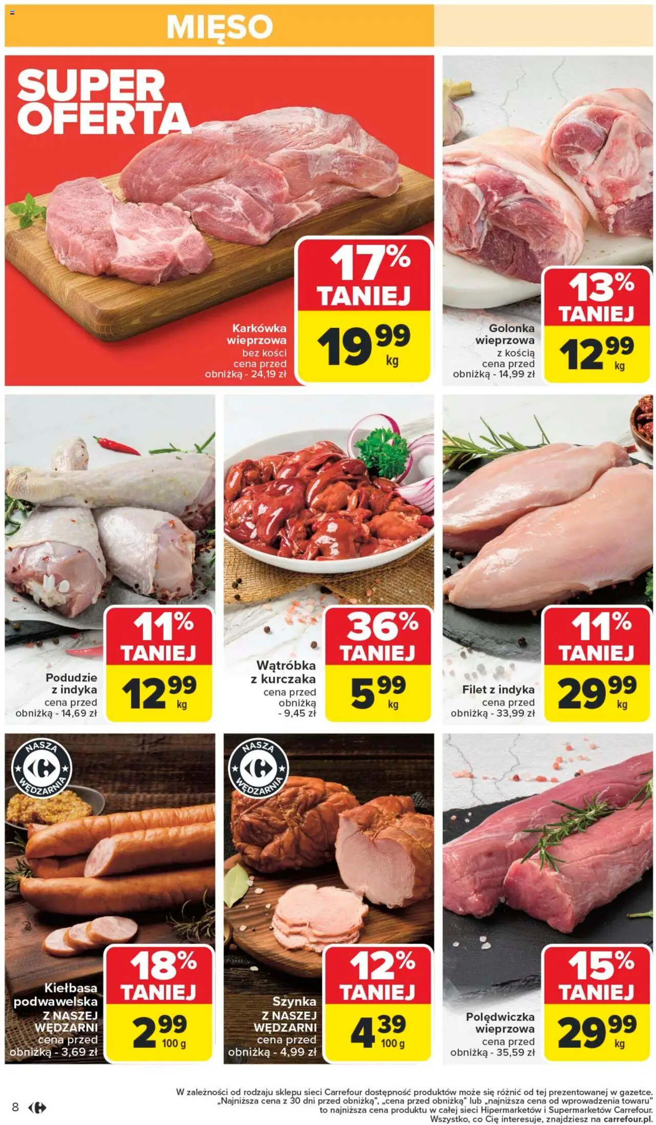 Carrefour Gazetka od 13.10.2025 | Strona: 8 | Produkty: Karkówka, Mięso, Golonka wieprzowa, Kiełbasa podwawelska