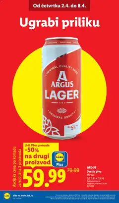 ARGUS Svetlo pivo, 5% Vol. 0,5 l - pregled Lidl kataloga - važi od 02.04.2026 | Strana: 8
