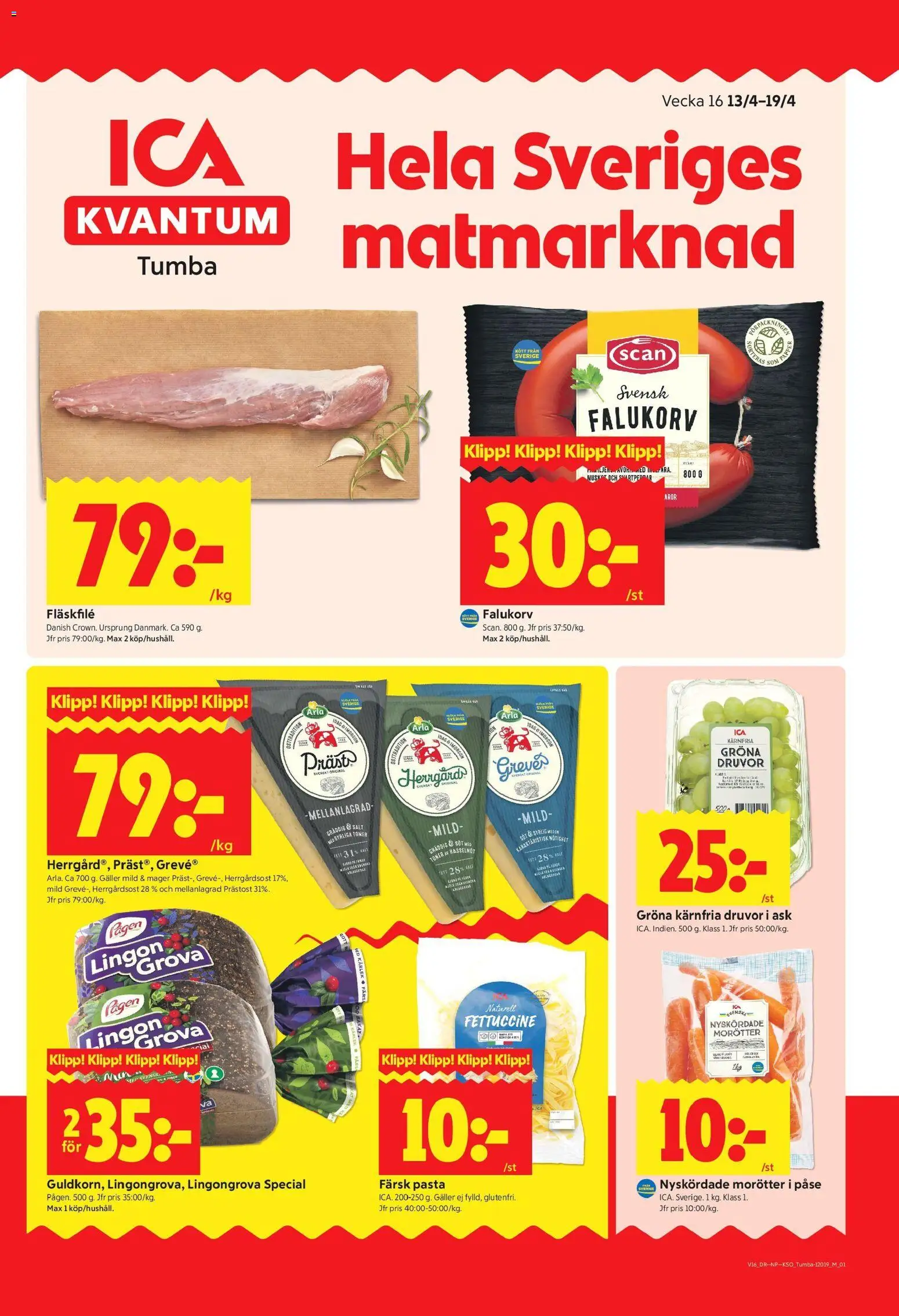 ICA Kvantum reklamblad aktuell från 13.04.2026 | Sida: 1 | Produkter: Salt, Lingongrova, Galler, Pasta
