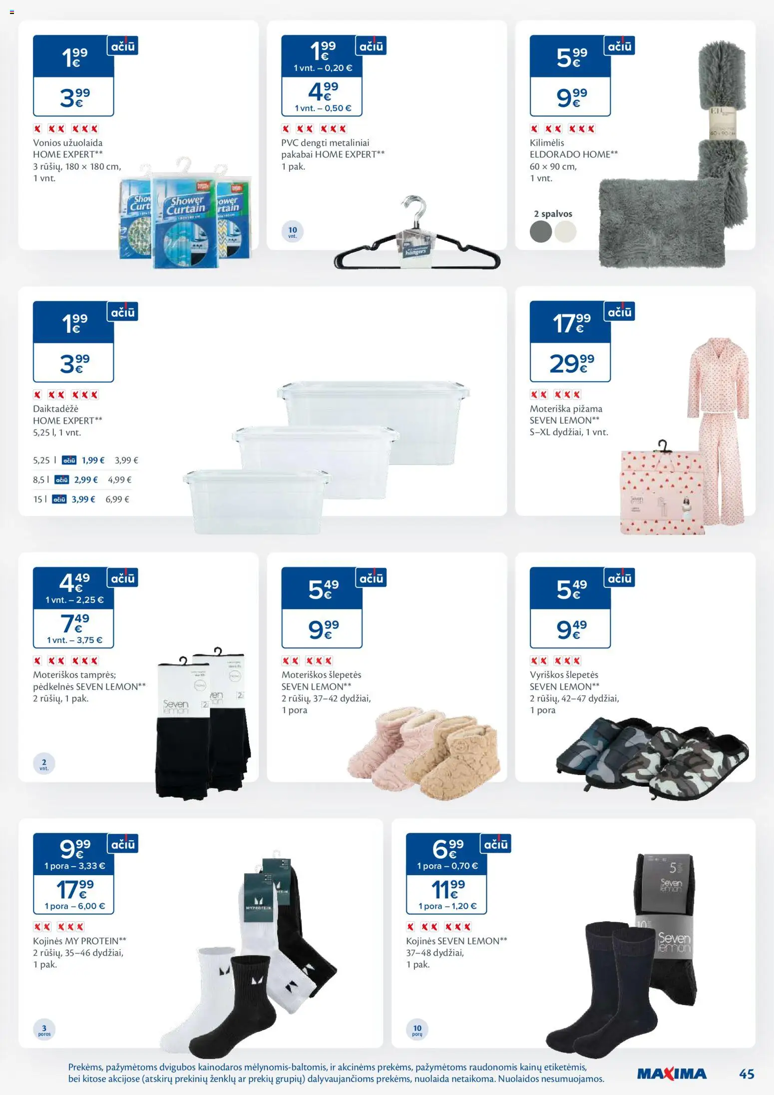 MAXIMA akcijos nuo 06.01.2026 | Puslapis: 45 | Prekių: Kilimėlis, Kojinės, Pižama, Šlepetės