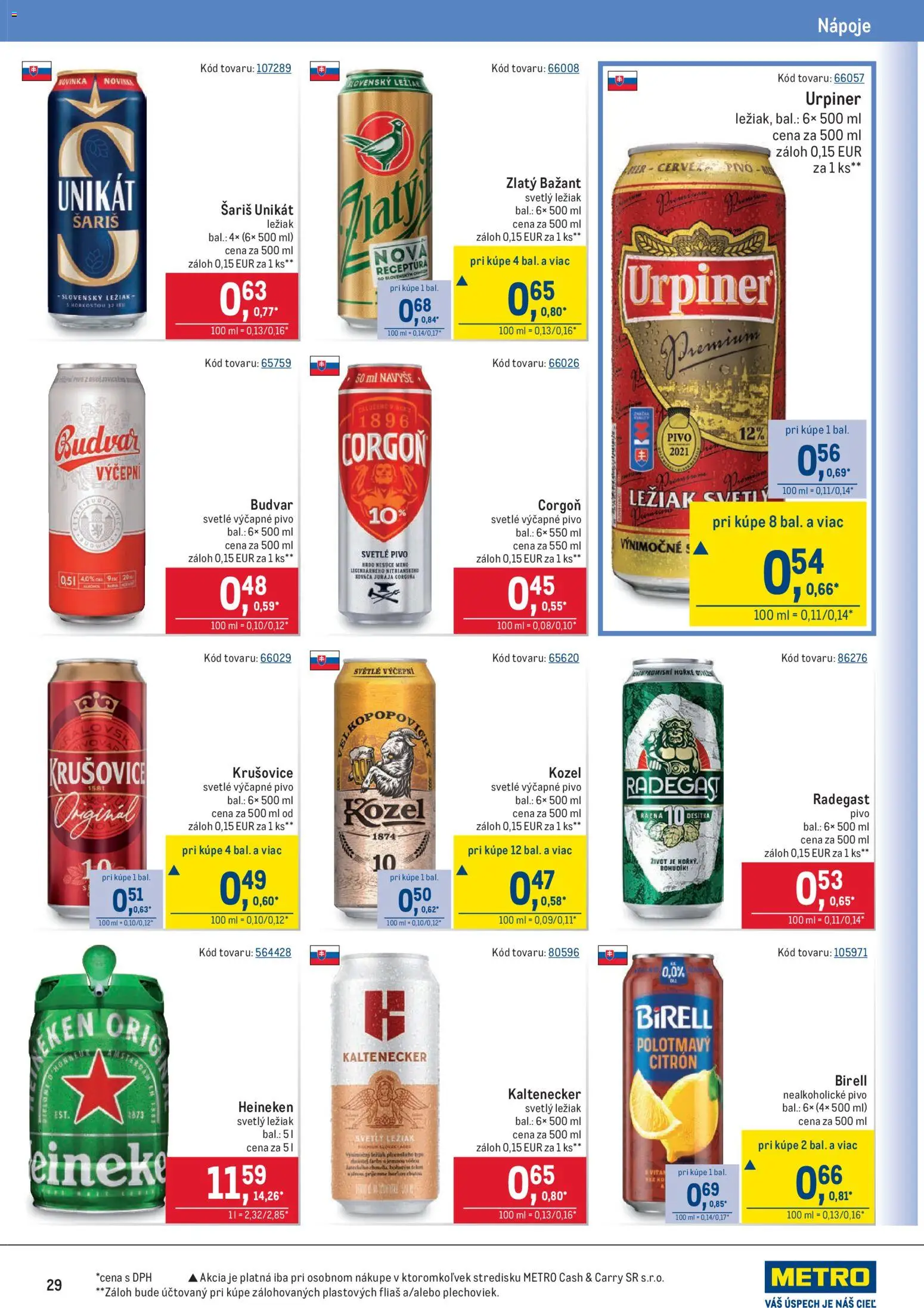 Nové Metro akcie – leták je platný od 25.03.2026 | Strana: 29 | Produkty: Radegast, Šariš, Corgoň, Nealkoholické pivo