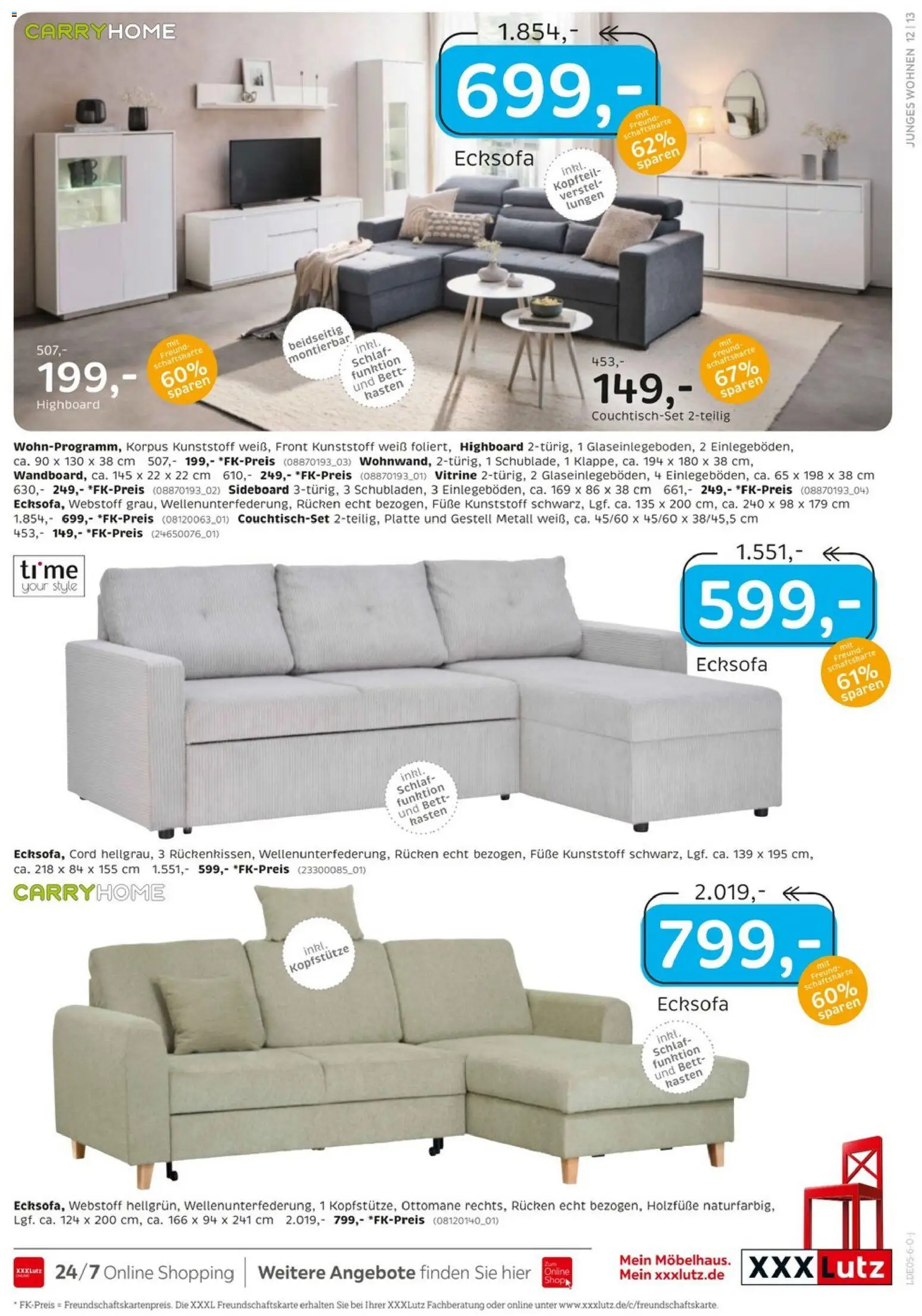 XXXLutz Junges Wohnen – gültig ab 25.04.2026 | Seite: 13 | Produkte: Ecksofa, HIghboard, Bett, Vitrine