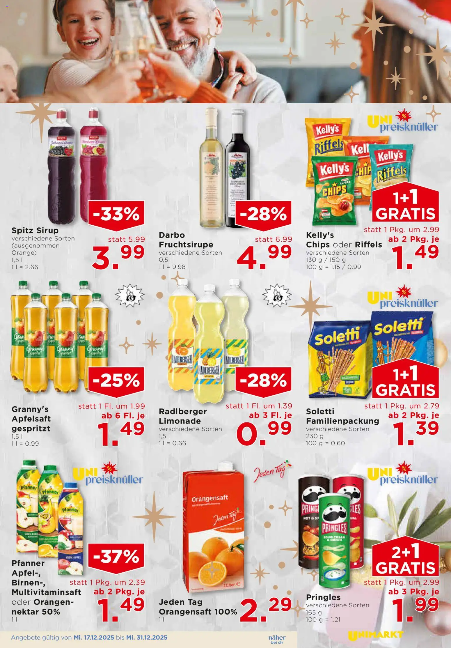 Unimarkt Flugblatt gültig ab 17.12.2025 | Seite: 13 | Produkte: Chips, Planche de surf, Äpfel, Orangen