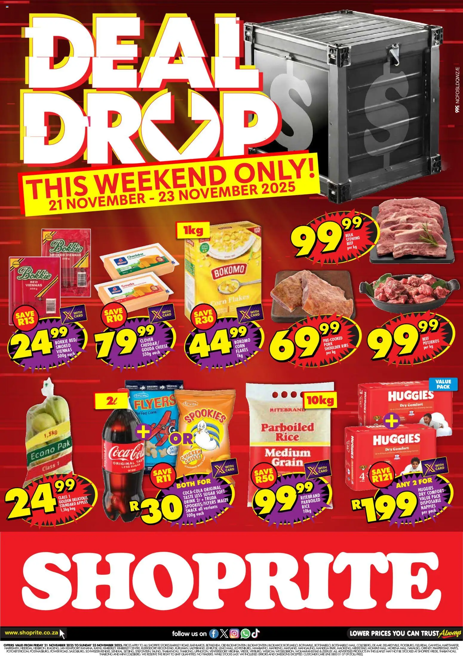 New Shoprite catalogue – valid from 21.11.2025 | Page: 1 | Products: Ribs, Cheese, Apples, Flakes