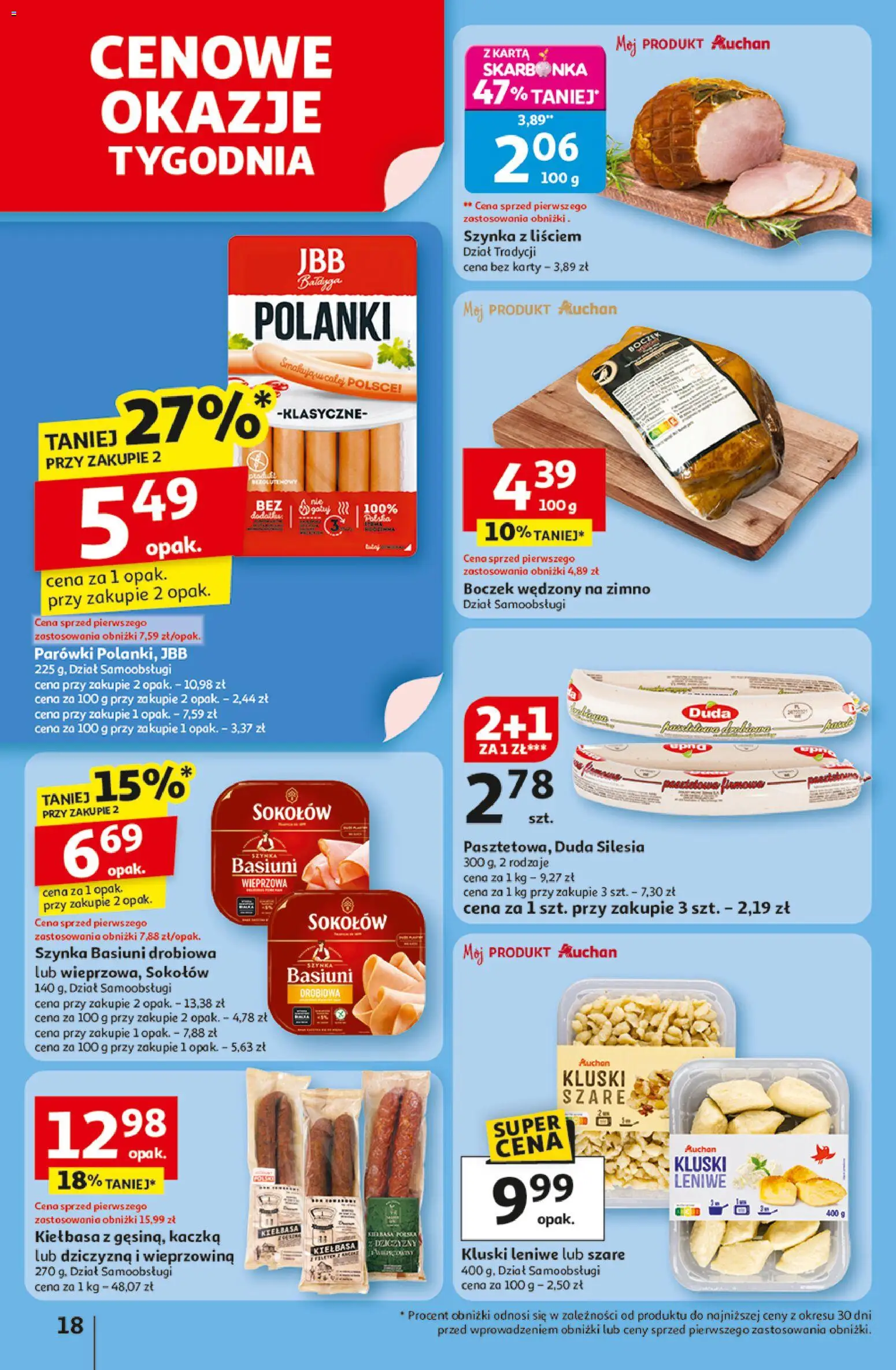 Auchan Black Friday od 06.11.2025 | Strona: 18 | Produkty: Kiełbasa, Kluski leniwe, Parówki, Szynka