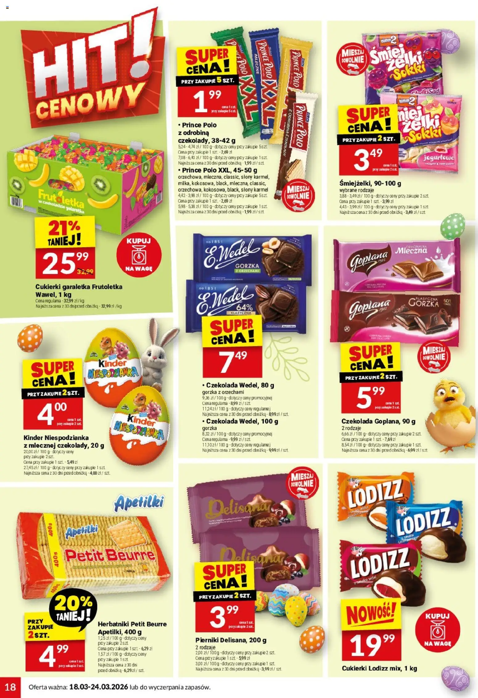 Twój Market gazetka od 18.03.2026 | Strona: 18 | Produkty: Czekolady, Prince polo xxl, Herbatniki, Czekolada