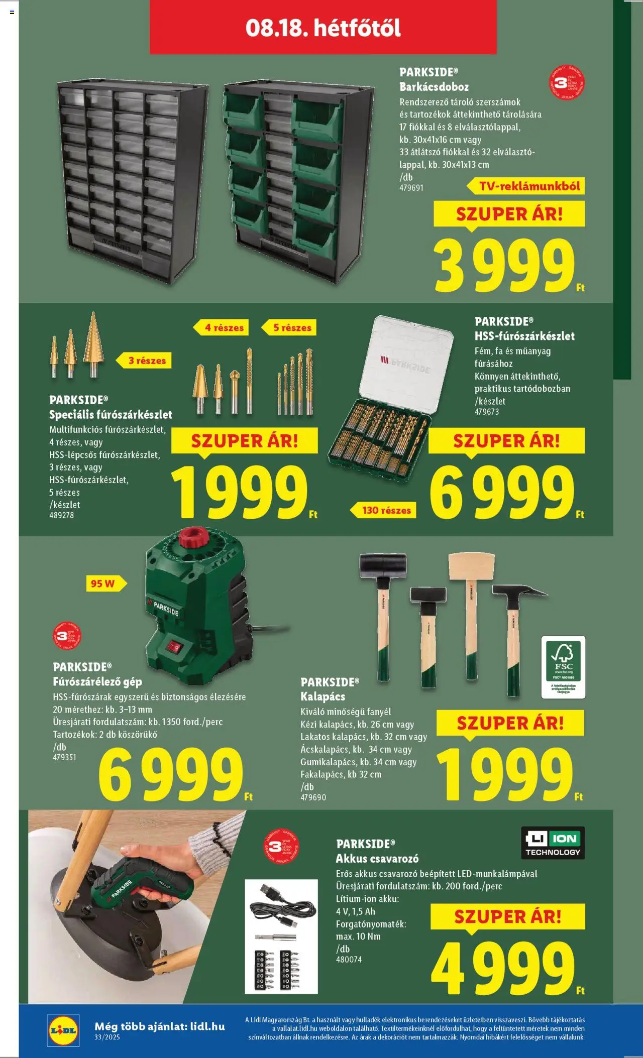 Lidl akciós ujság - amely érvényes a következő dátumtól: 14.08.2025 | Oldal: 48 | Termékek: Kalapács, Parkside, Rendszerező, Akkus csavarozó