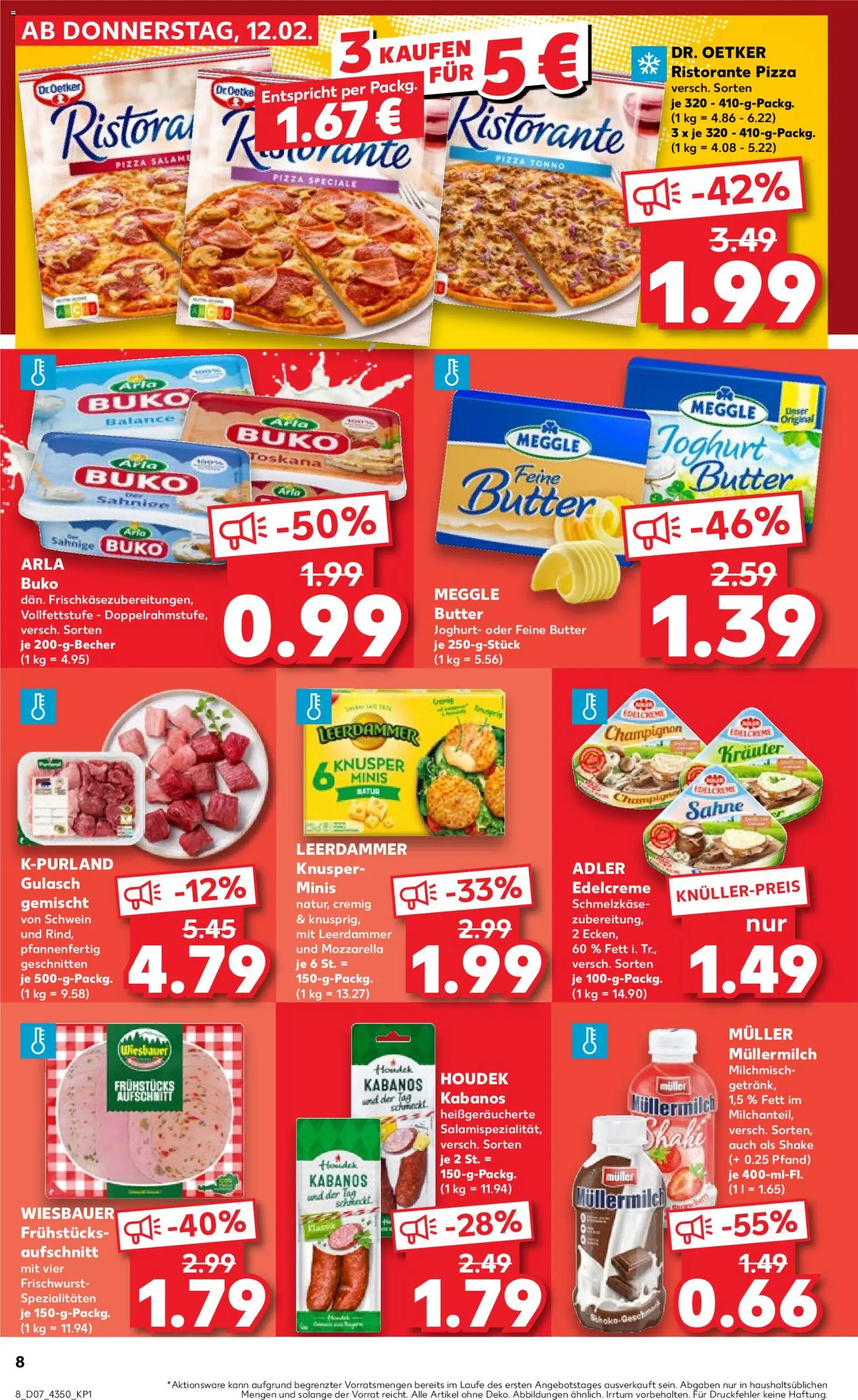 Kaufland prospekt Frankfurt (Oder)	 – gültig ab 12.02.2026 | Seite: 8 | Produkte: Butter, Mozzarella, Gulasch, Salami