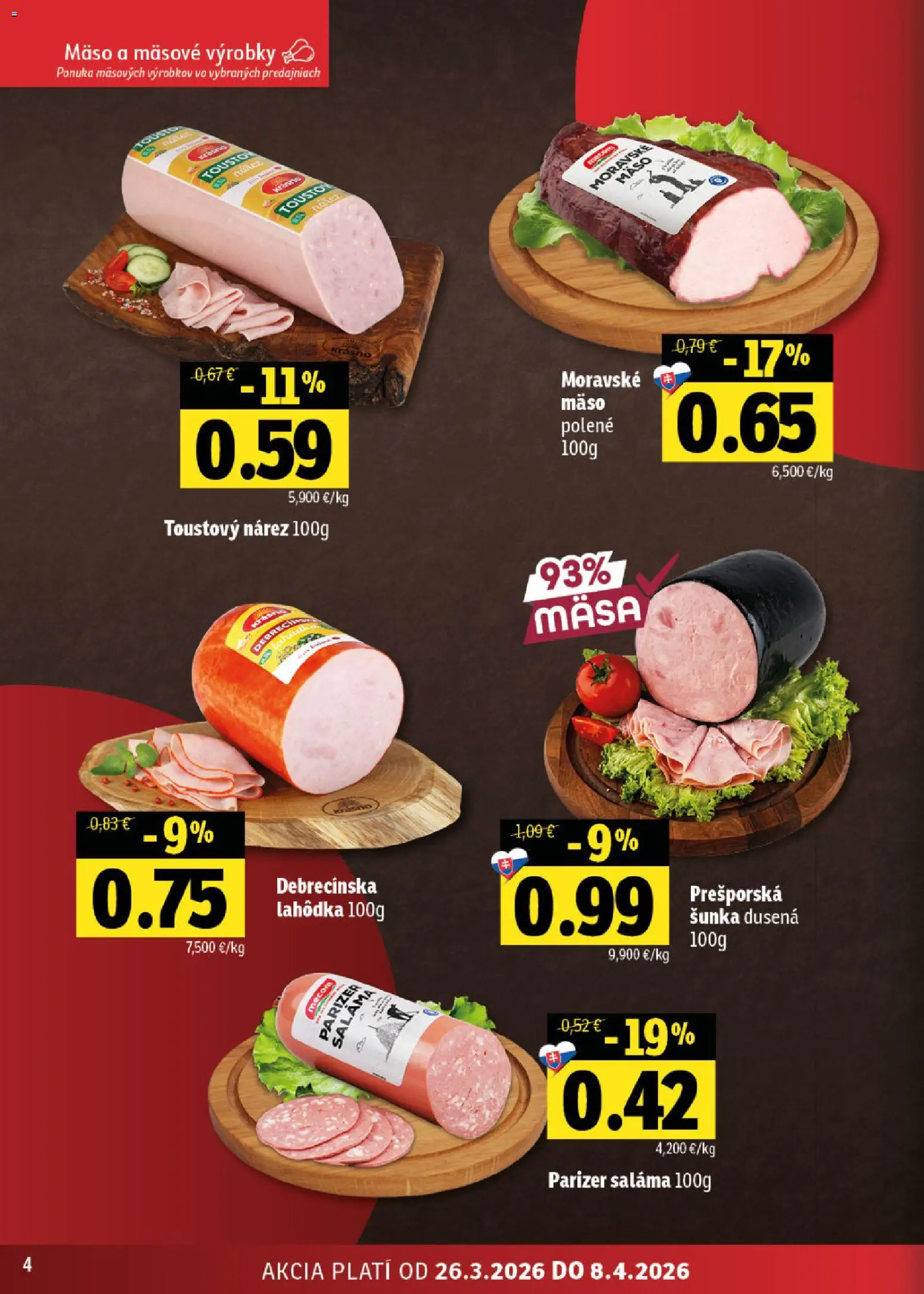 Nové Fresh akcie – leták je platný od 26.03.2026 | Strana: 4 | Produkty: Saláma, Šunka