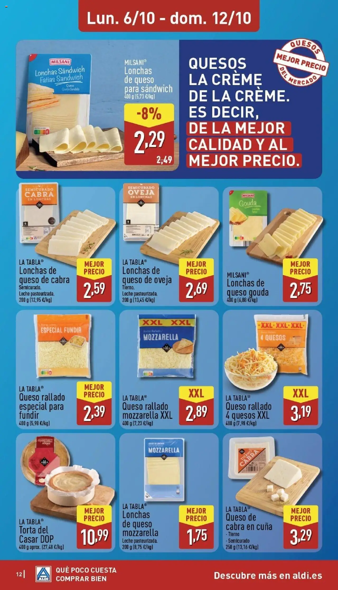 Aldi folleto Canarias │ válido desde el 06.10.2025 | Página: 12 | Productos: Queso de oveja, Leche, Queso rallado, Queso Gouda