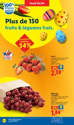 LIDL - Prévisualisation de Raisin rosé sans pépins, La barquette de 500 g (1 kg = 3,68 €) avec Lidl Plus au lieu de 2,79 € (1 kg = 5,58 €) Catégorie 1 Variété: Crimson Seedless, Arra 29, Sweet Celebration, Sheegene 20 valide à partir de 02.04.2026 | Page: 2