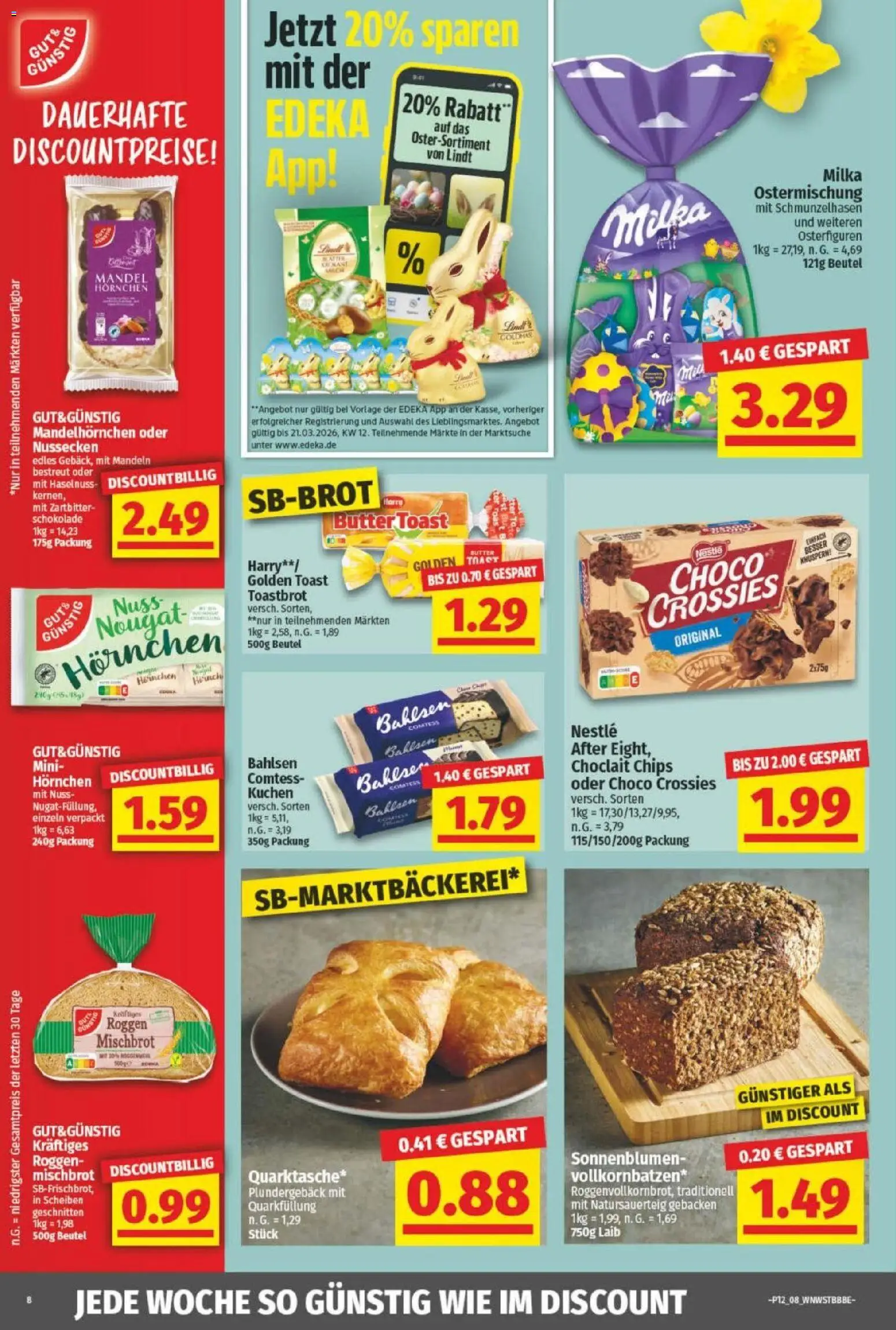 NP Discount Prospekt – gültig ab 16.03.2026 | Seite: 8 | Produkte: Toastbrot, Mandeln, Milka, Kuchen